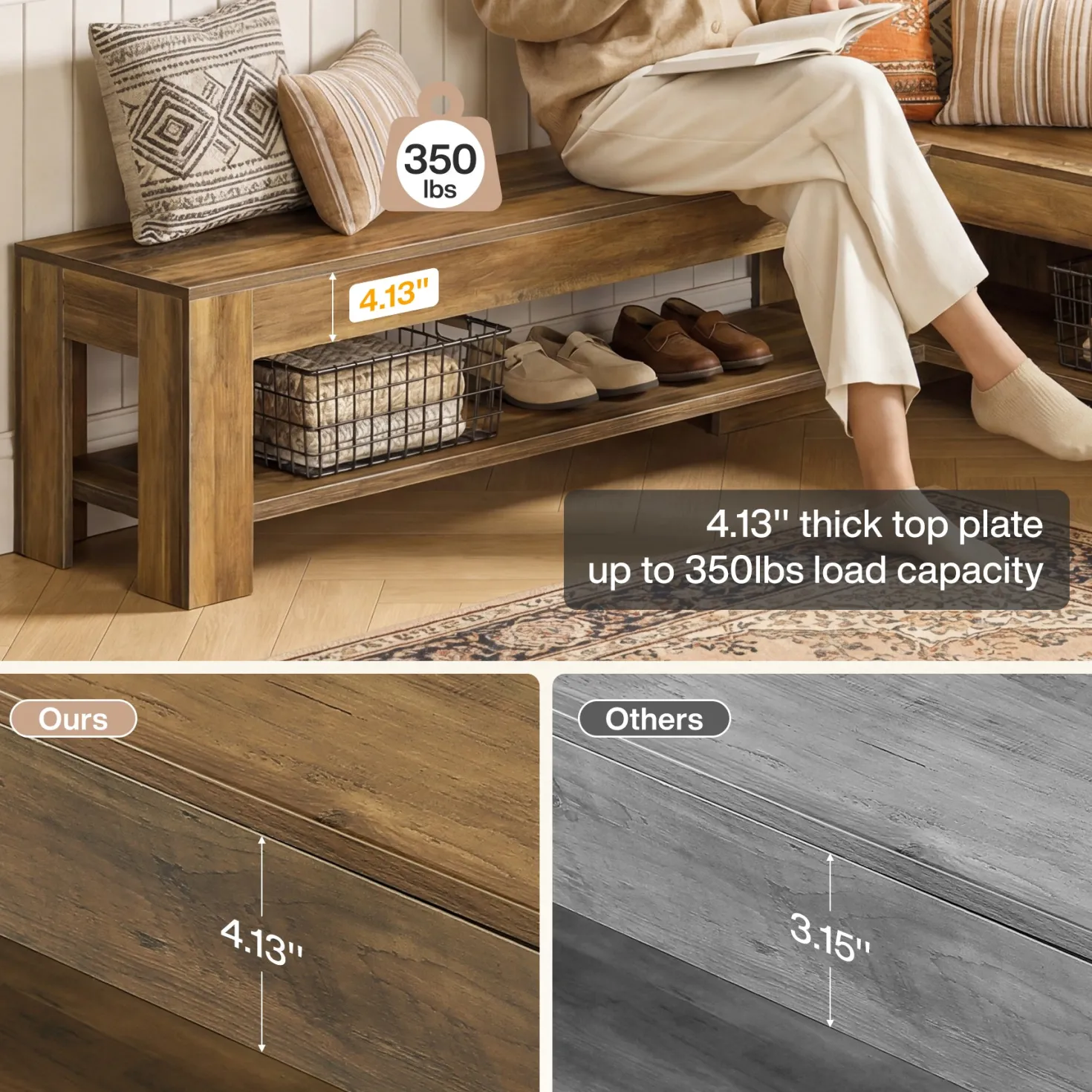 L-Shaped Bench, Corner Dining Nook Bench with Storage Shelf for Kitchen, Living Room