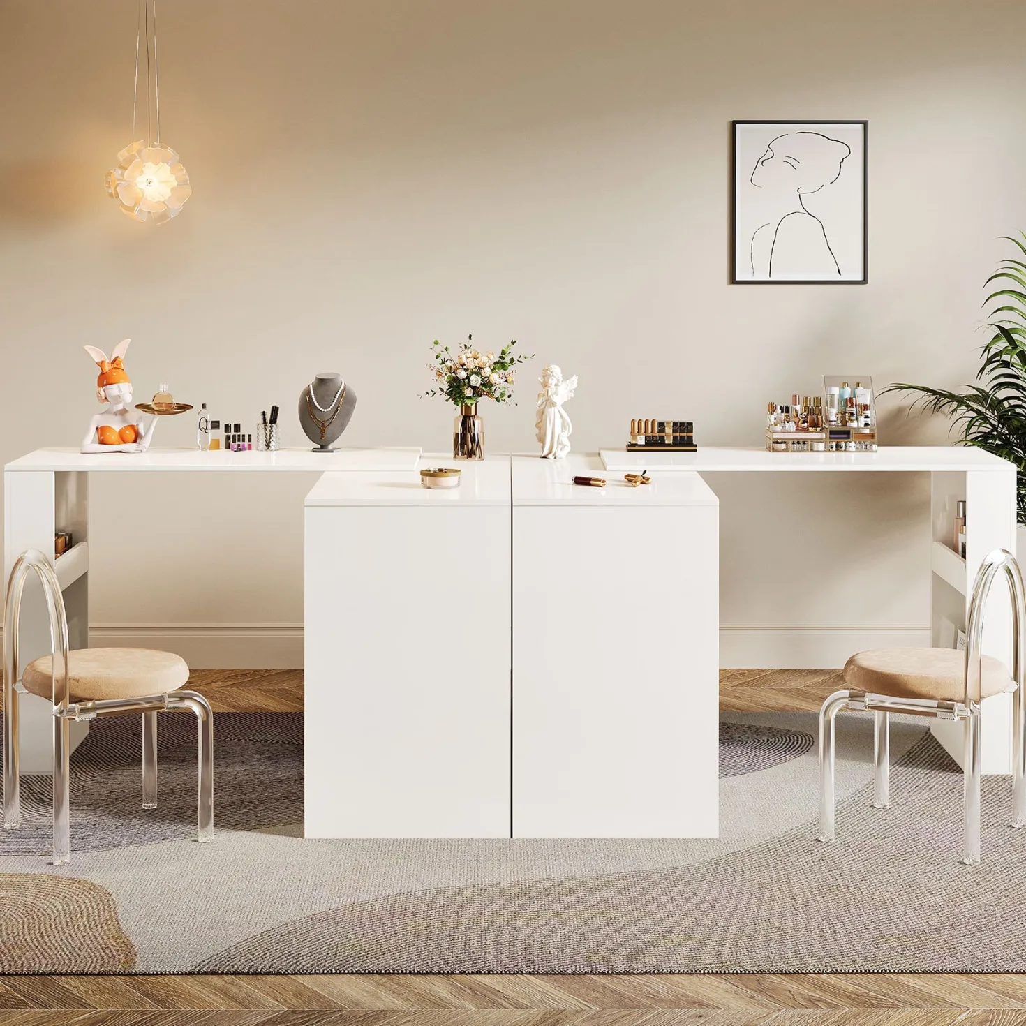 Makeup Desk, 360° Rotatable Vanity Desk with 3 Drawers(Without Mirror)