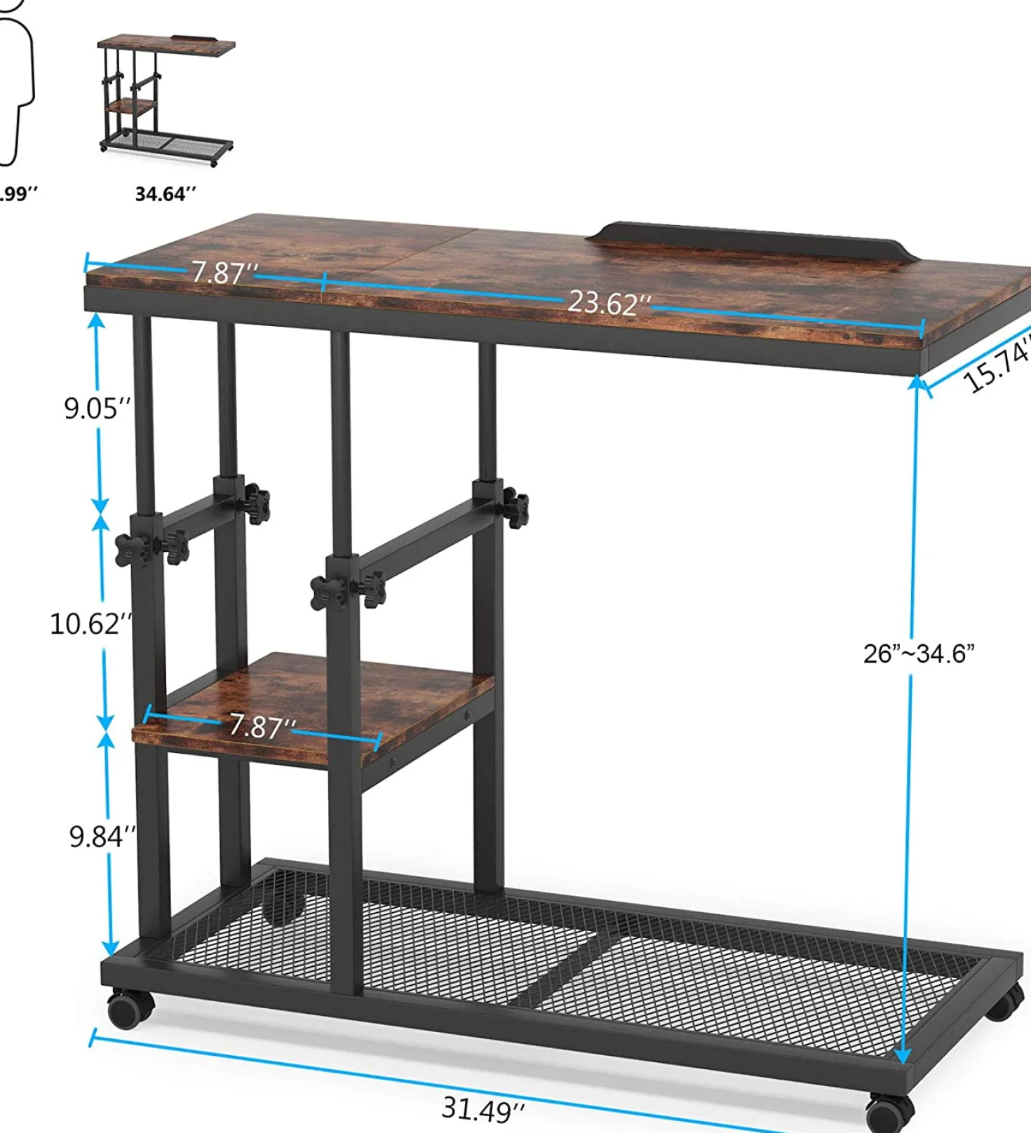 Mobile C Table, Height Adjustable Snack Tray Table with Wheels