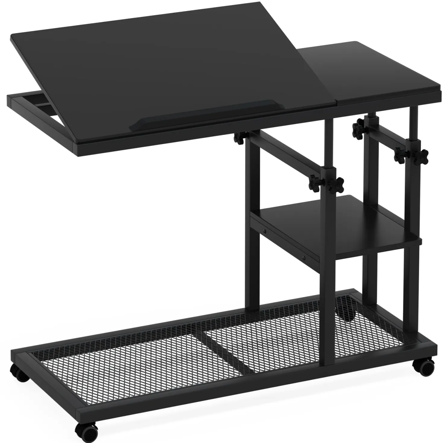 Mobile C Table, Height Adjustable Snack Tray Table with Wheels