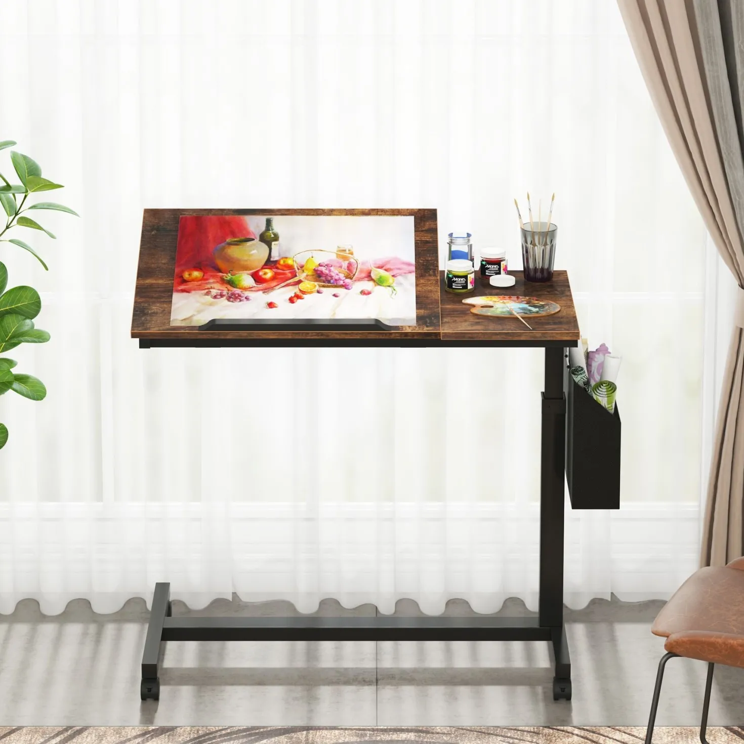 Mobile C Table, Height Adjustable End Table Sofa Snack Table