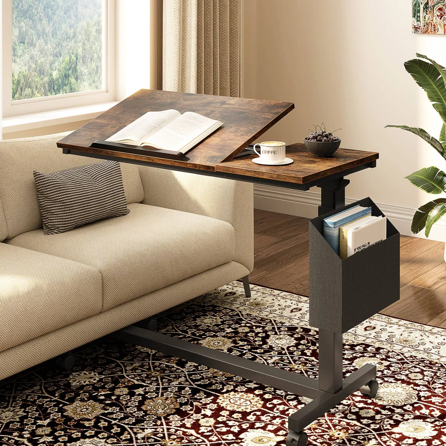 Mobile C Table, Height Adjustable End Table Sofa Snack Table