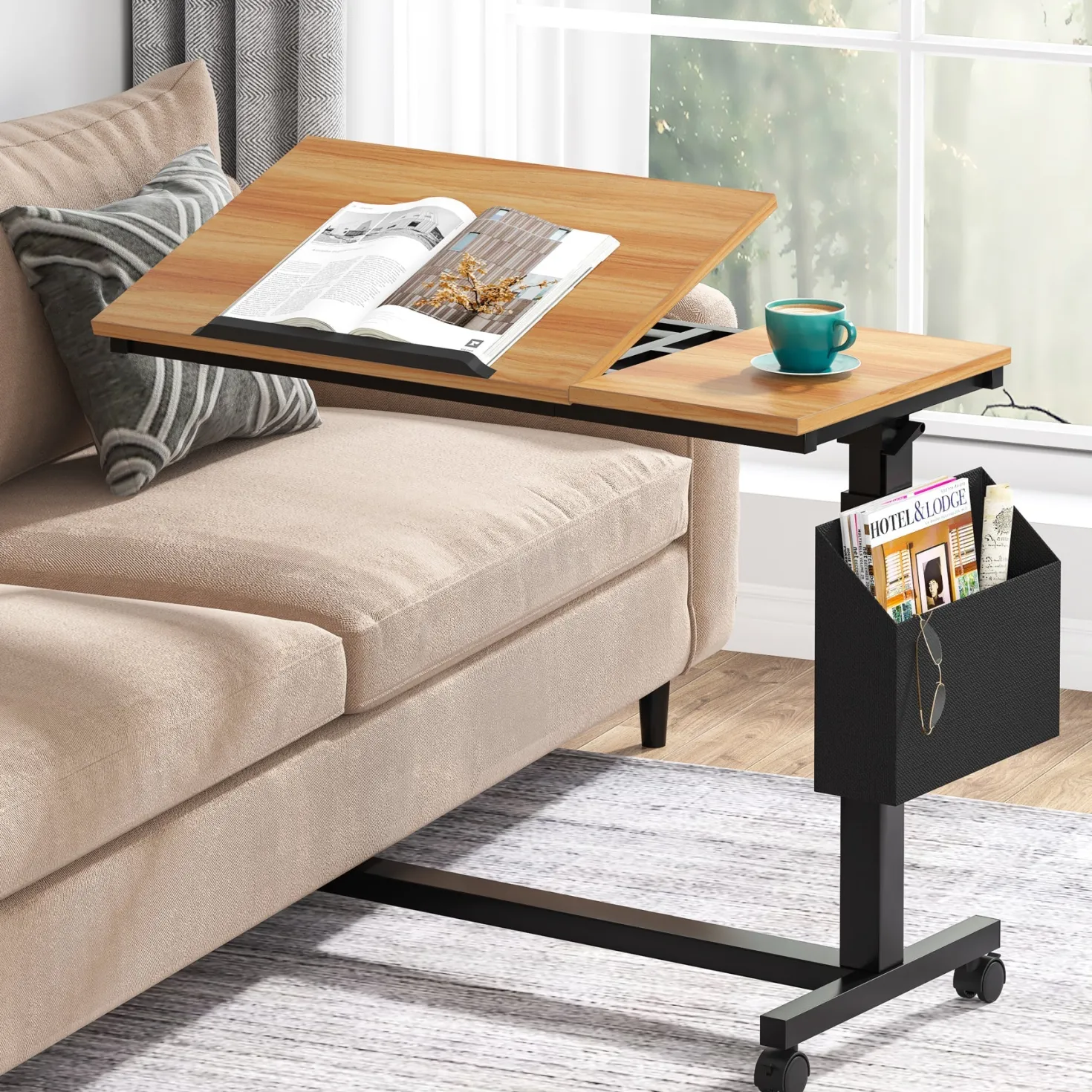 Mobile C Table, Height Adjustable End Table Sofa Snack Table