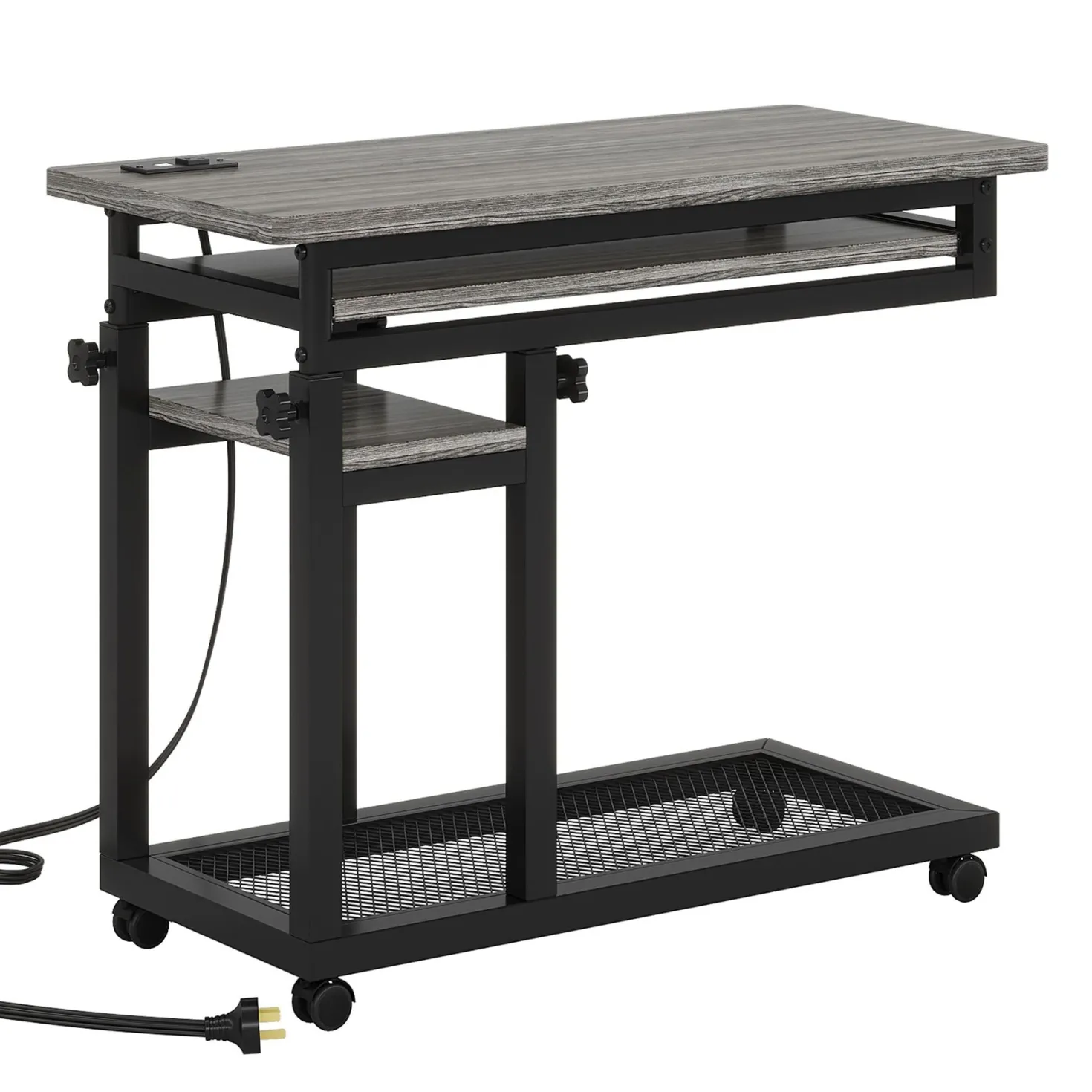 Mobile C Table, Portable Desk Side Table with Power Outlet