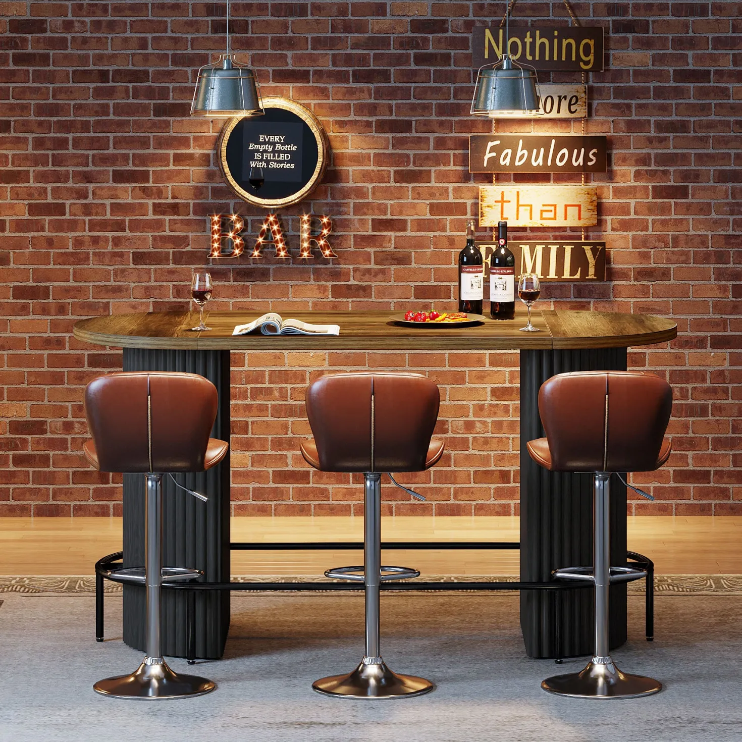 Modern Bar Table, Oval Counter Height Pub Dining Table with Metal Footrest