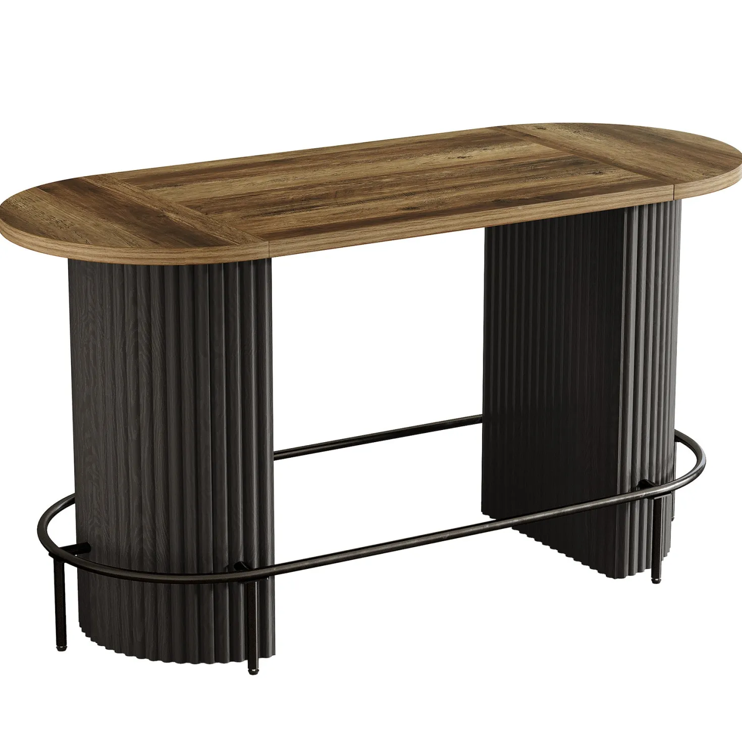 Modern Bar Table, Oval Counter Height Pub Dining Table with Metal Footrest