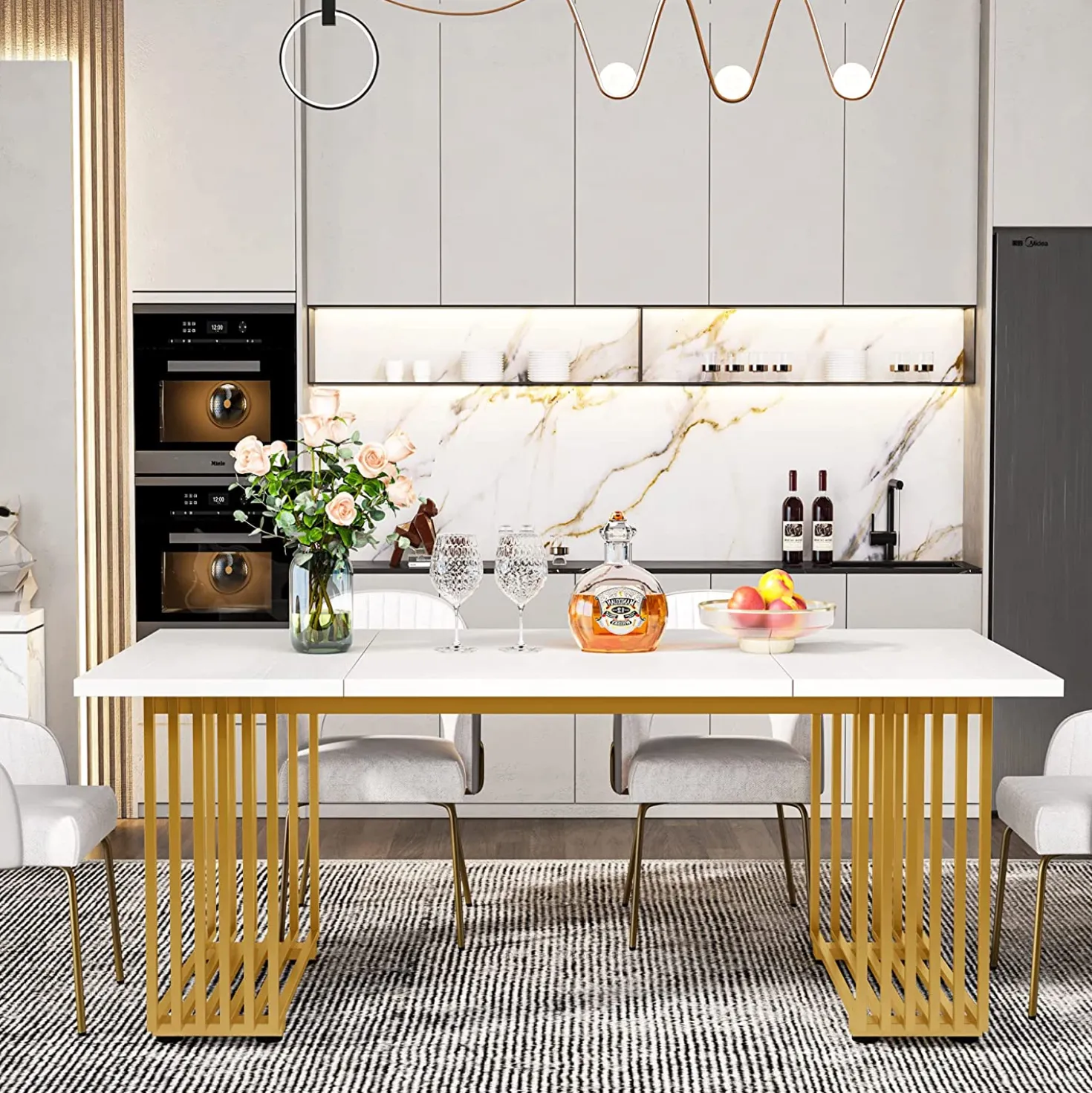 Modern Dining Table, 70.8 Inches Kitchen Table for 6-8 People