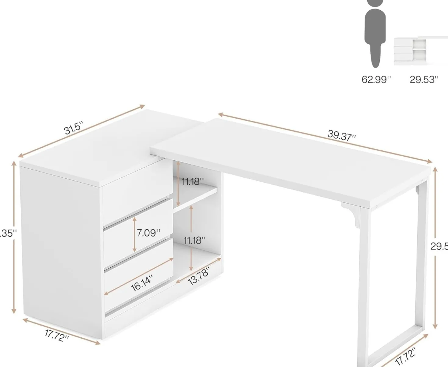 Modern Makeup Vanity, Dressing Table With 3 Drawers & Storage Shelves