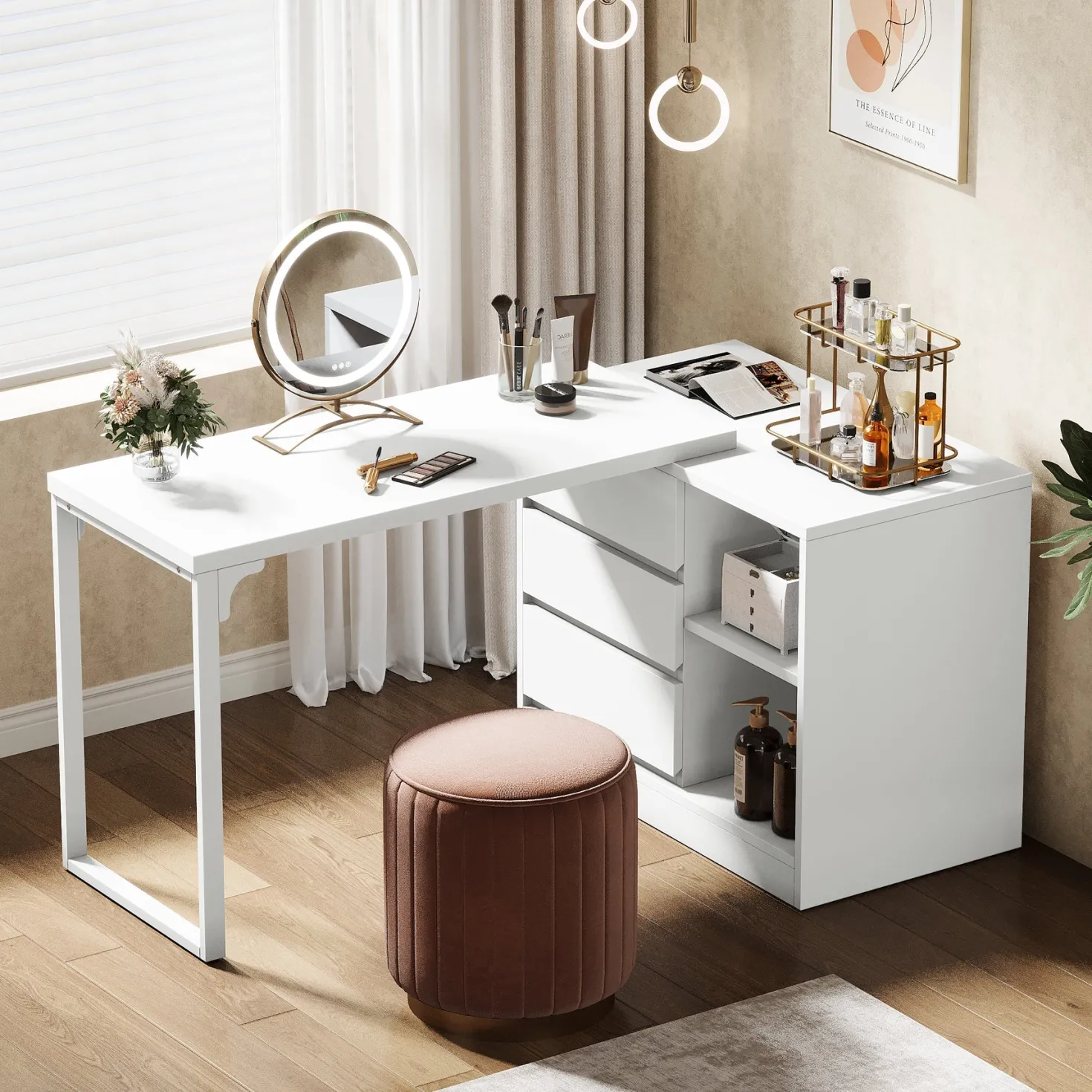 Modern Makeup Vanity, Dressing Table With 3 Drawers & Storage Shelves