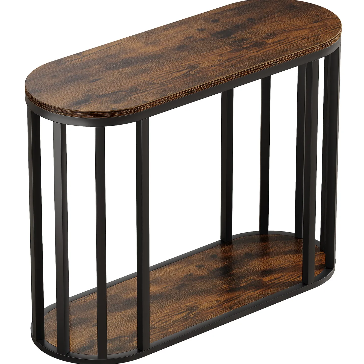 Narrow End Table with Storage, 2-Tier Industrial Side Table with Metal Frame