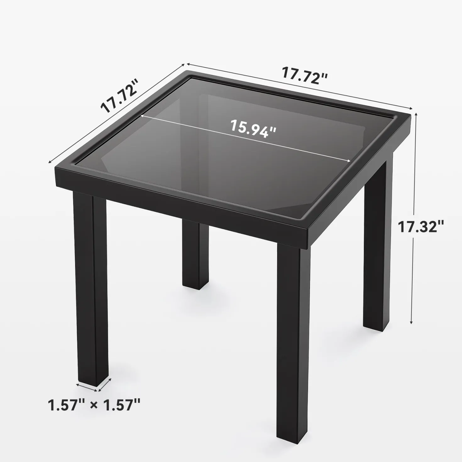 Outdoor Square End Table, Patio Side Table with Water-Resistant Glass Top