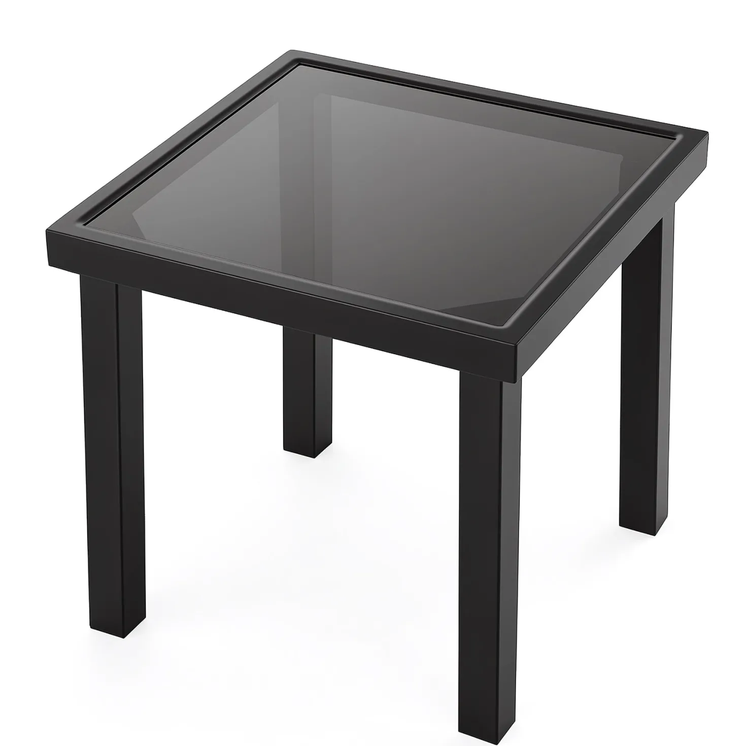 Outdoor Square End Table, Patio Side Table with Water-Resistant Glass Top