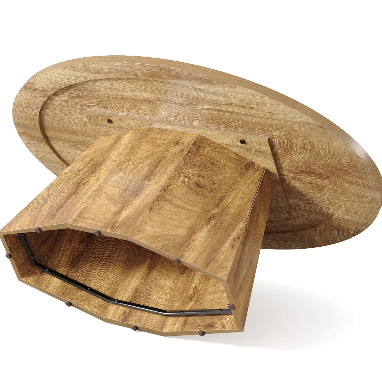 Oval Coffee Table, 47" Center Accent Table with Polygonal Pedestal for Living Room