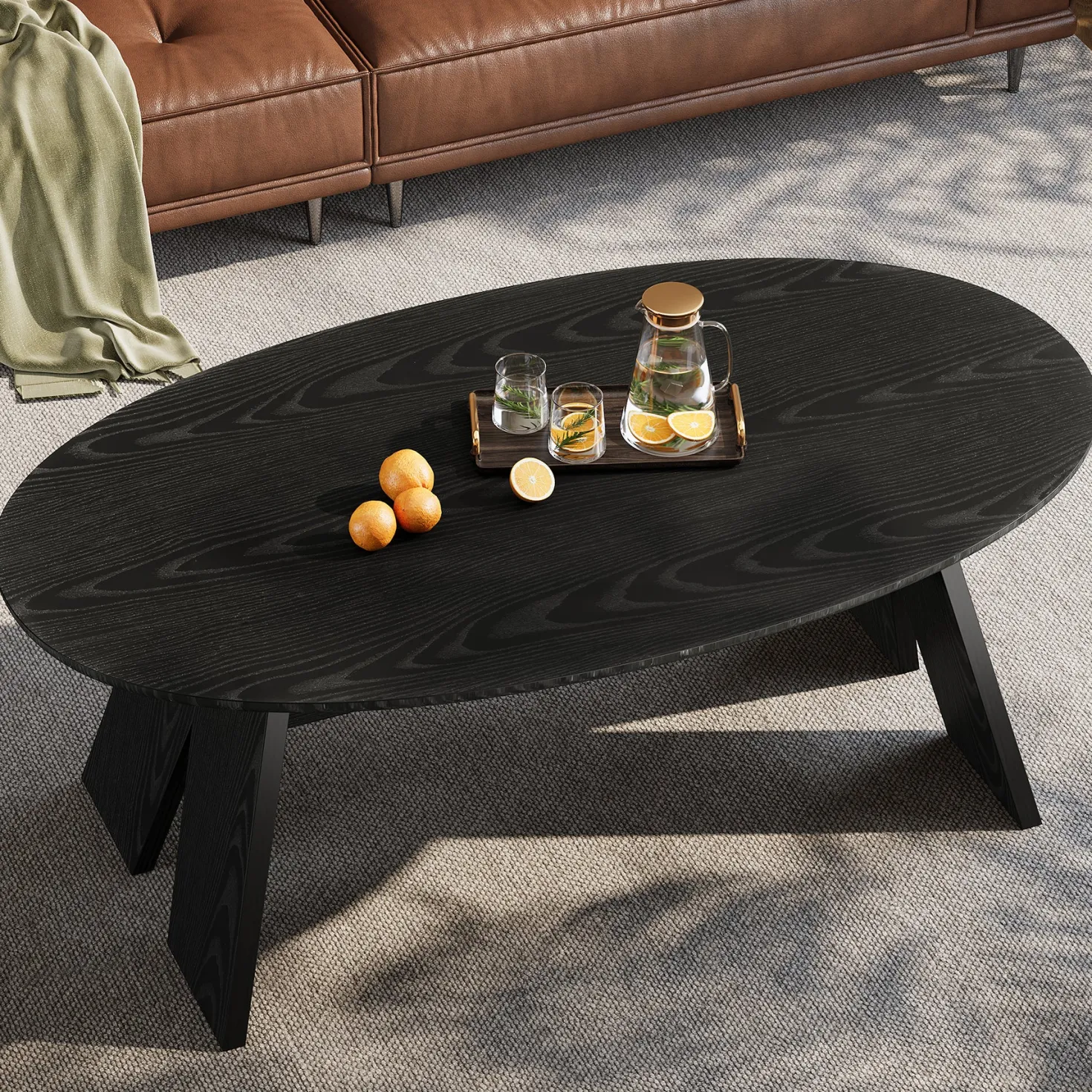 Oval Coffee Table, 47" Modern Center Cocktail Table with Angled Legs