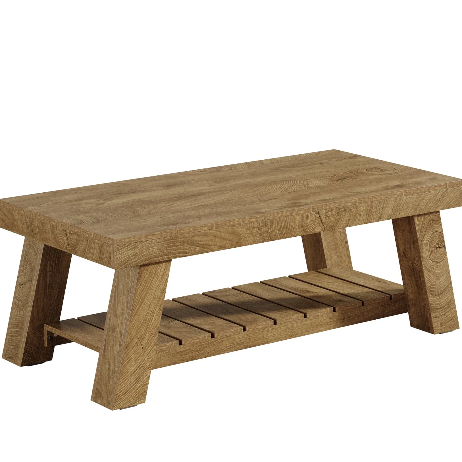 Rectangular Coffee Table, 47.24" Farmhouse Center Table with 2-Tier Storage
