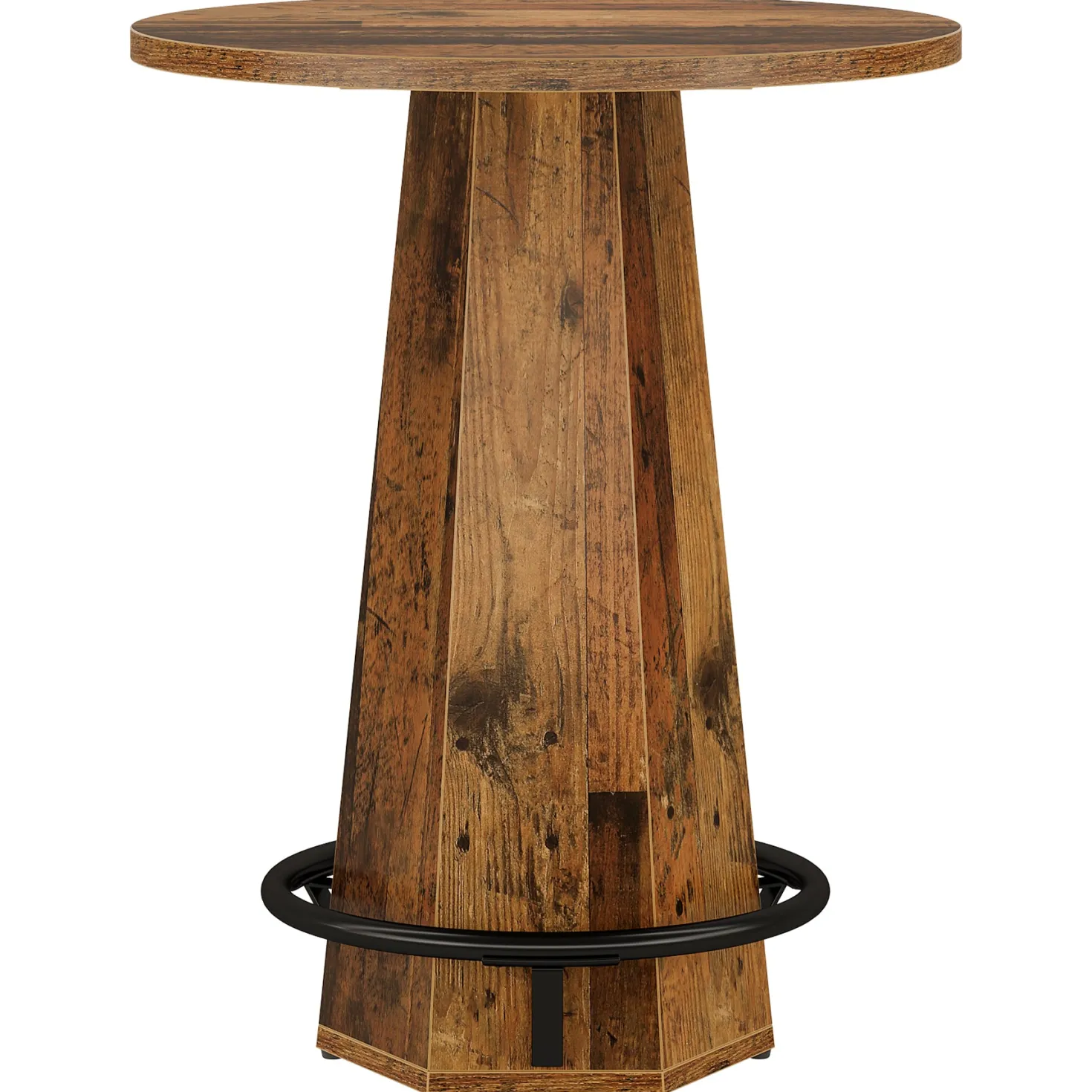 Round Bar Table, 39.4" H Bistro Pub Cocktail Table with Metal Footrest