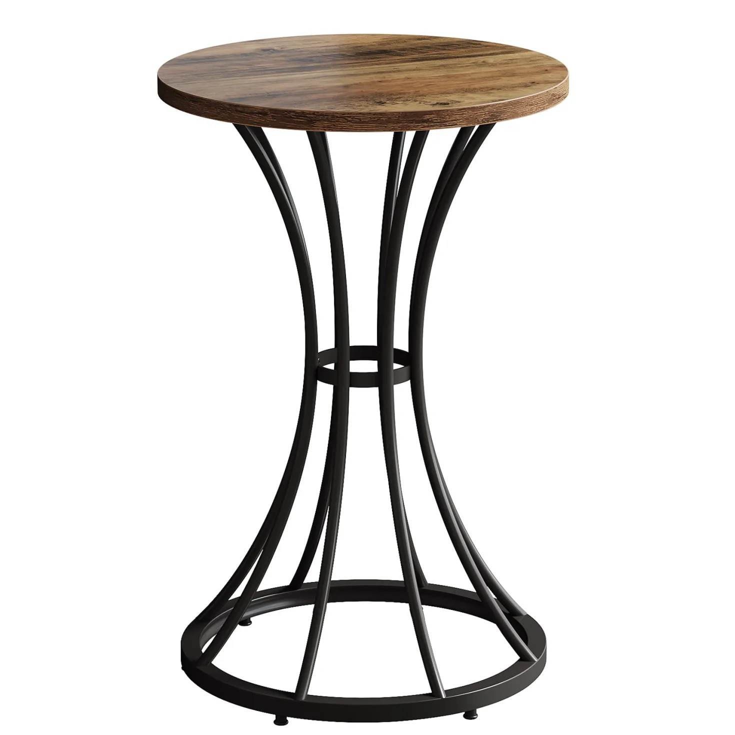 Round Bar Table for 2, 37.4" H Cocktail Table with Curved Metal Base