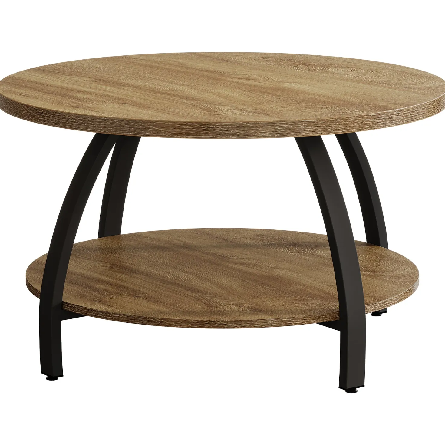 Round Coffee Table, 31.5" Center Cocktail Table with 2-Tier Storage Shelves
