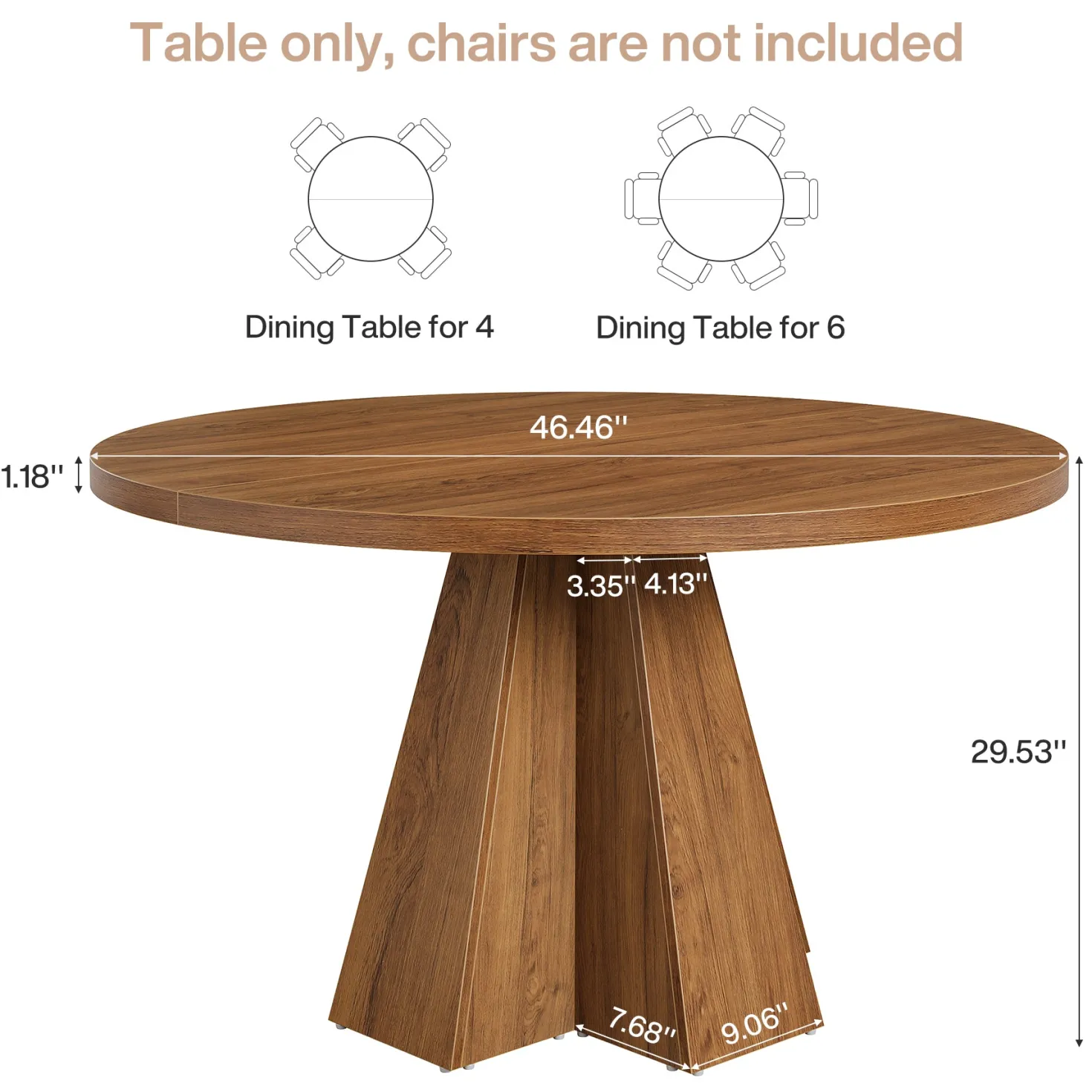 Round Dining Table for 4, Circle Kitchen Table with Pedestal Base
