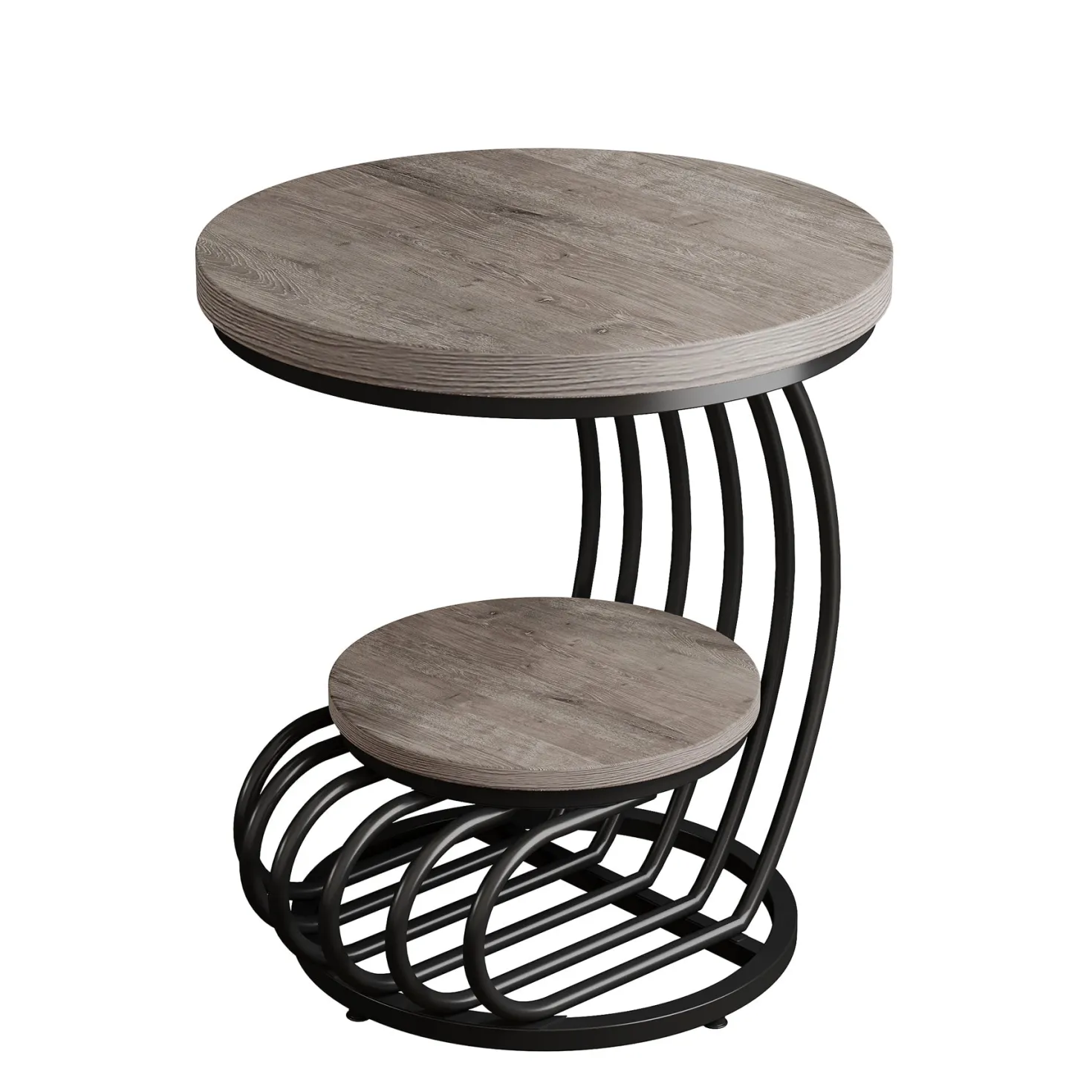 Round End Table, 2 Tiers Faux Marble Side Table with Storage Shelf