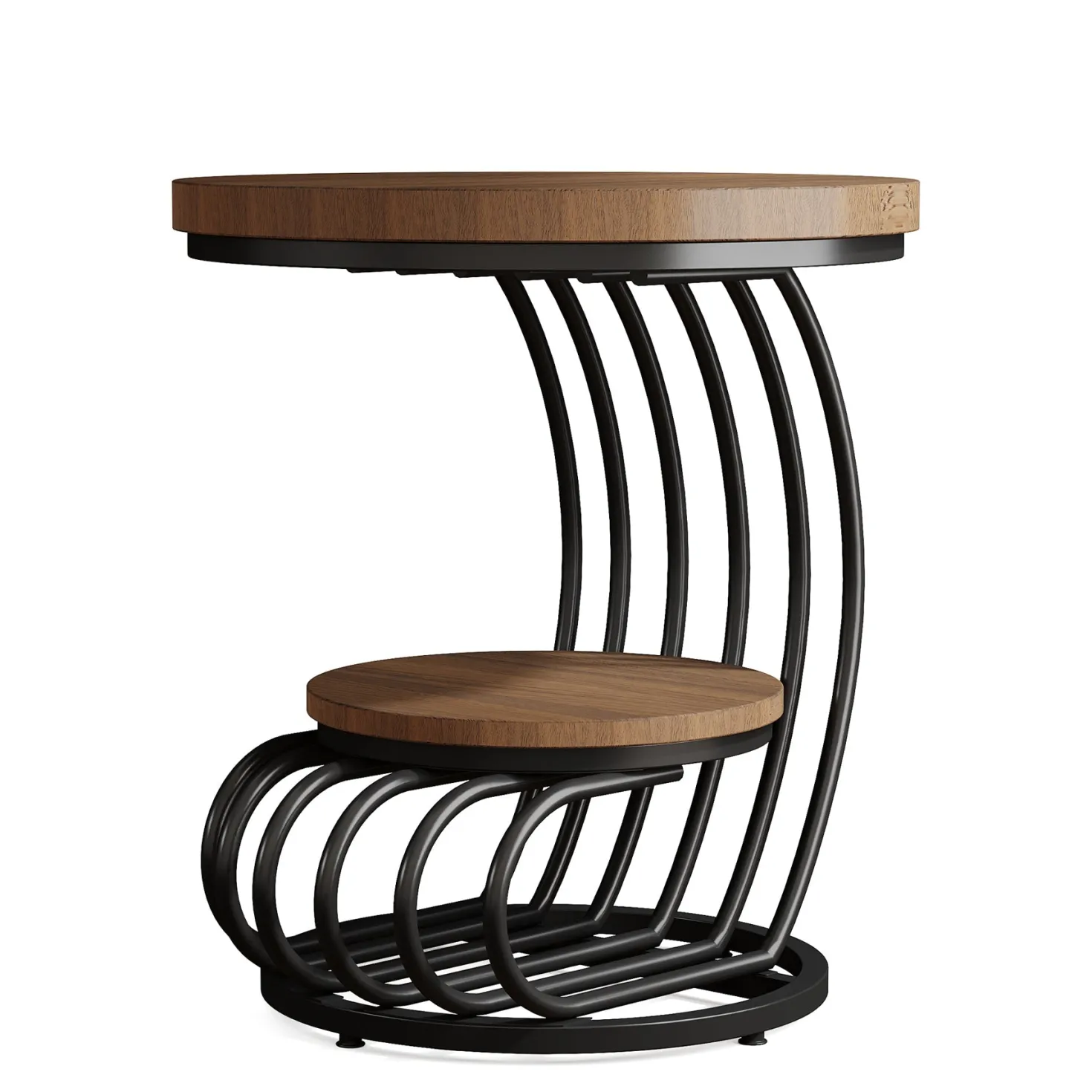 Round End Table, 2 Tiers Faux Marble Side Table with Storage Shelf