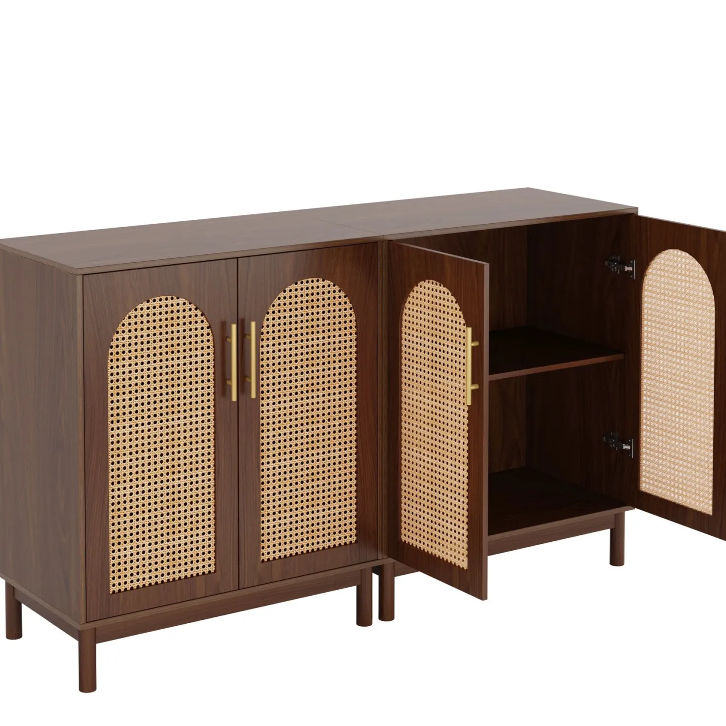 Sideboard Buffet Set of 2, Accent Rattan Storage Cabinet with Doors