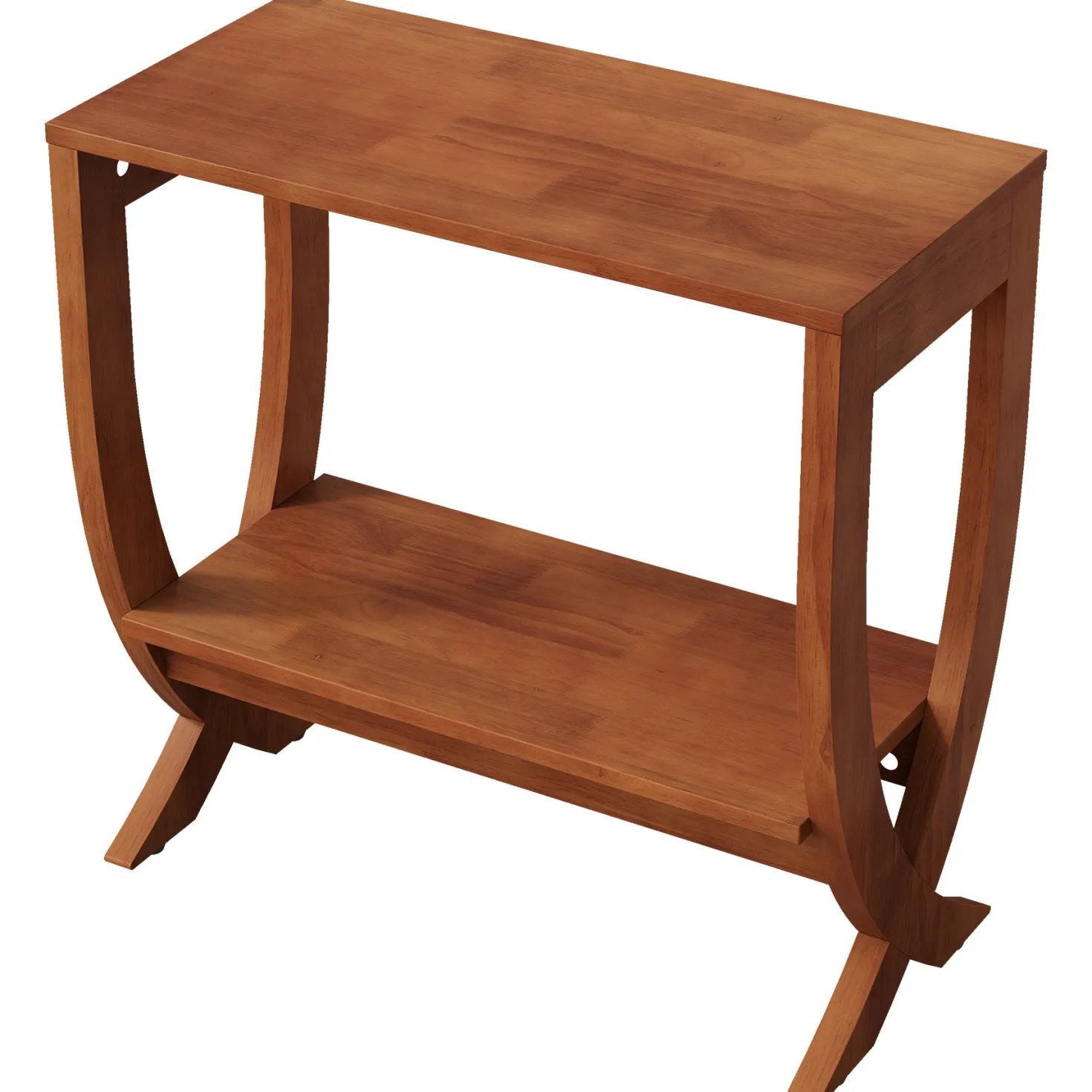 Solid Wood End Table, 2-Tier Couch Side Table with Arched Legs
