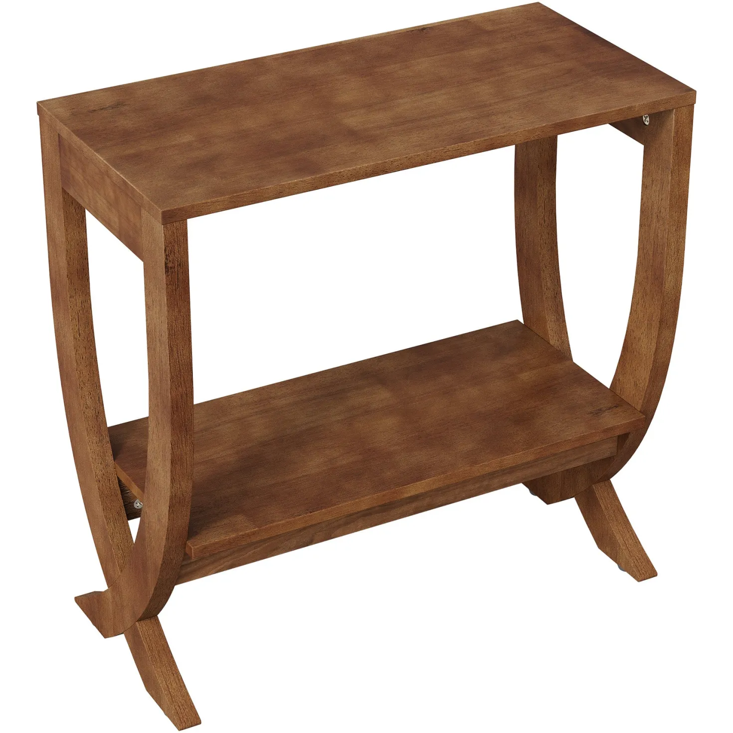 Solid Wood End Table, 2-Tier Couch Side Table with Arched Legs
