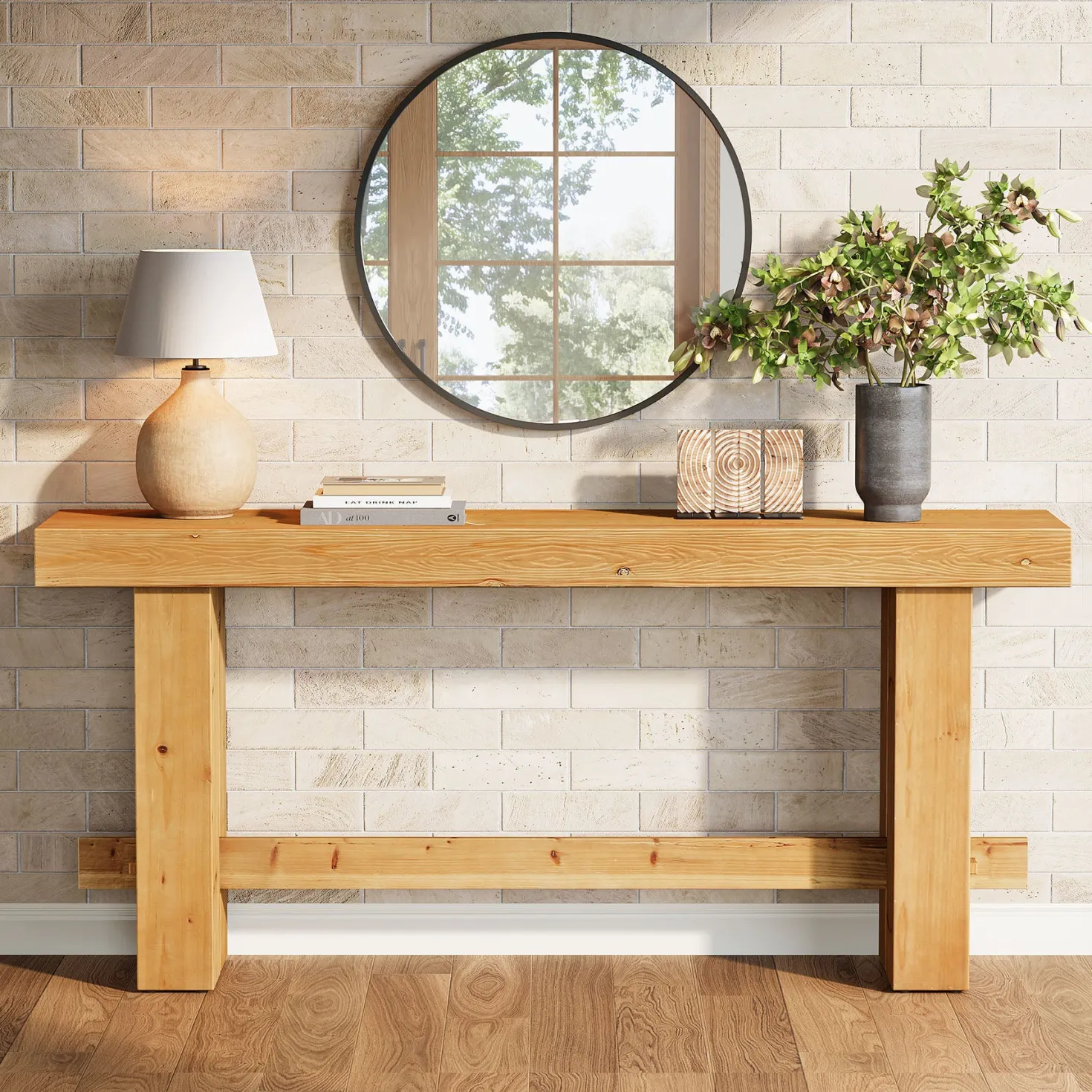 Solid Wood Console Table, 63" Sofa Entryway Table with Stable Leg