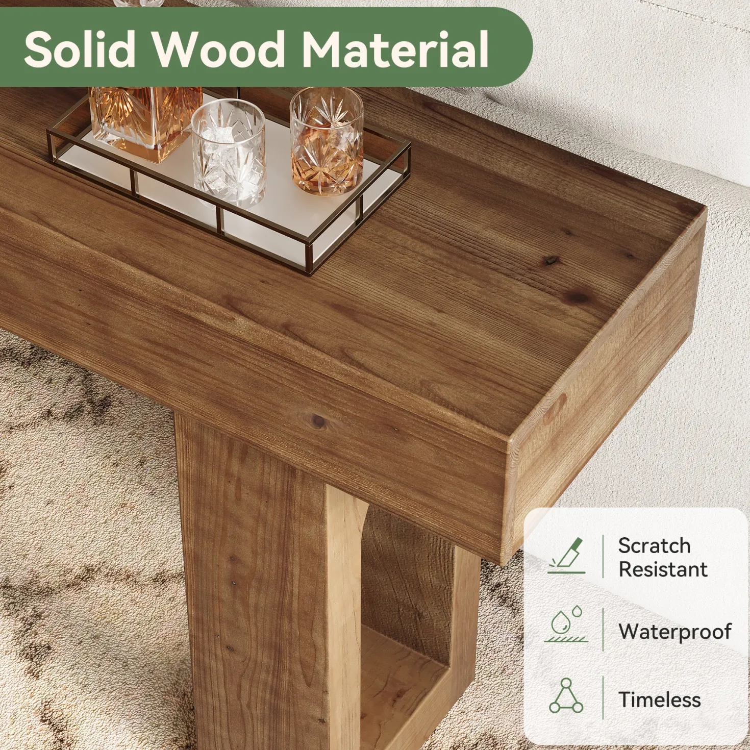 Solid Wood Console Table, 63" Farmhouse Entryway Sofa Table Behind Couch
