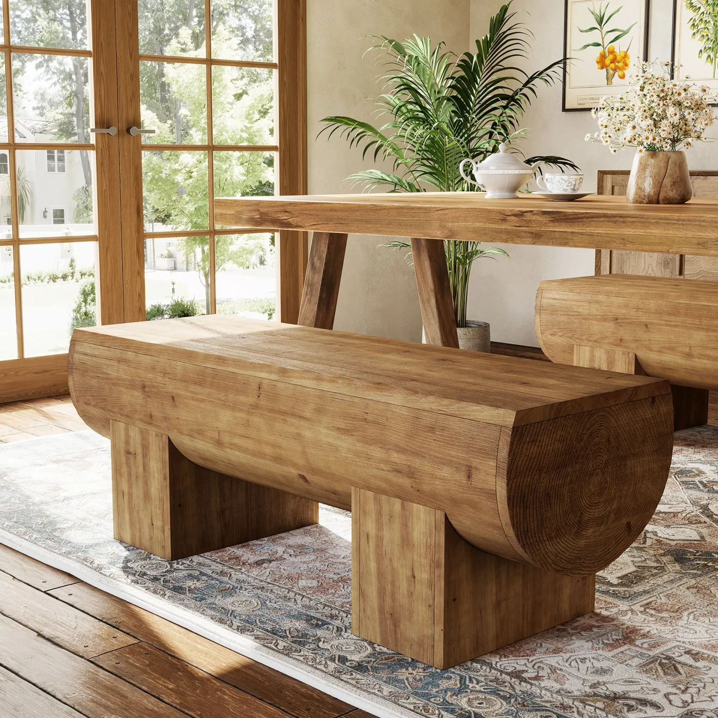 Solid Wood Dining Bench, 47" Farmhouse Kitchen Bench for Dining Room