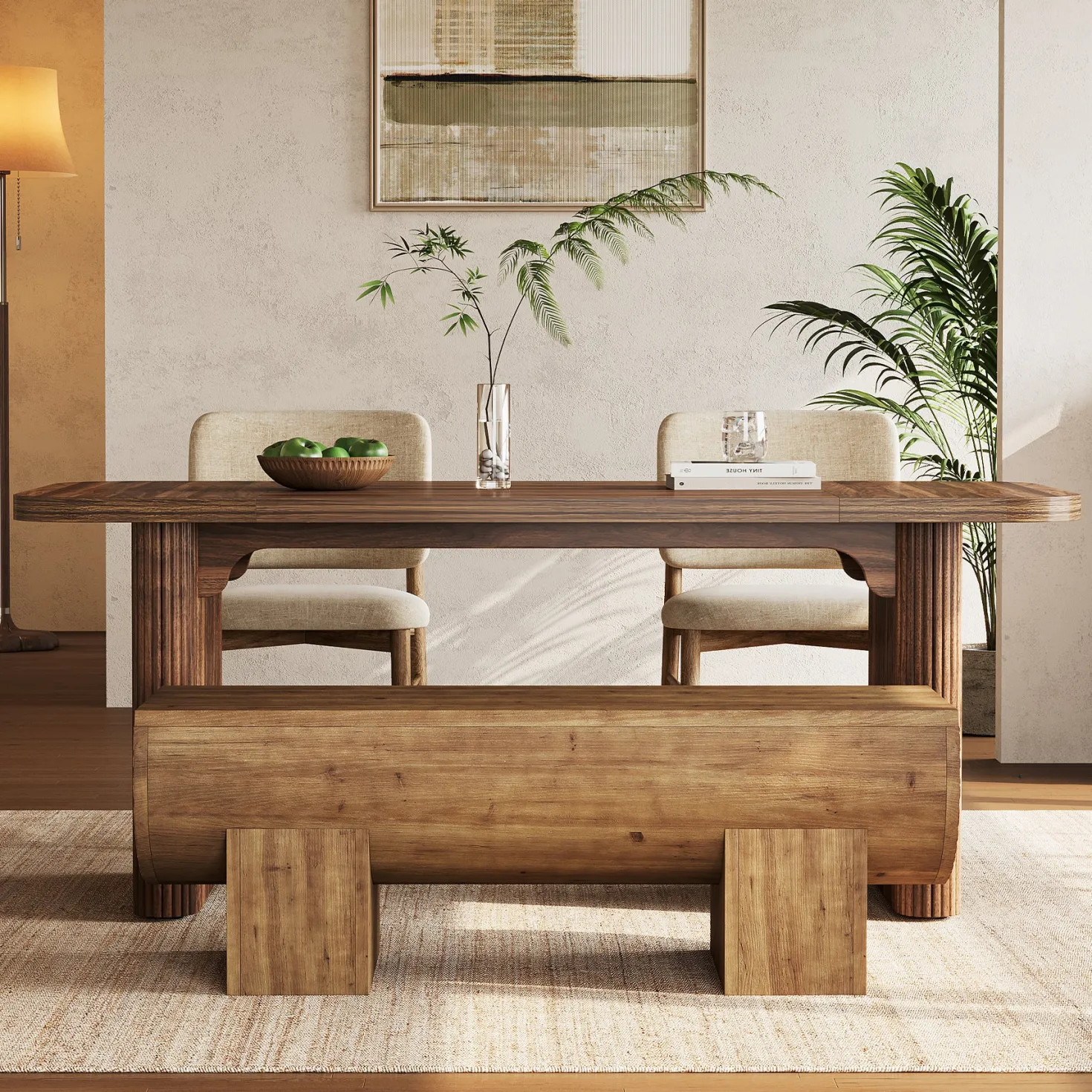 Solid Wood Dining Bench, 47" Farmhouse Kitchen Bench for Dining Room