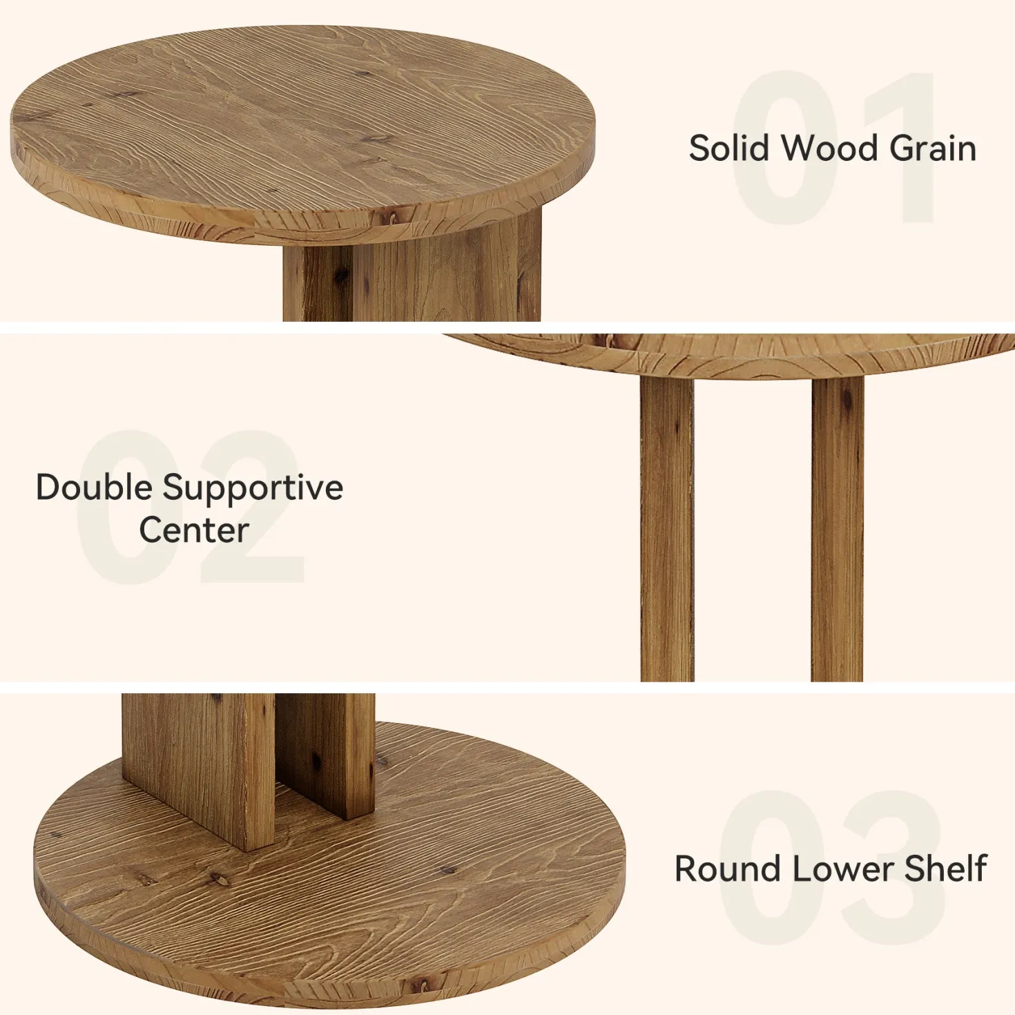 Solid Wood End Table, C-Shaped Round Side Table for for Living Room