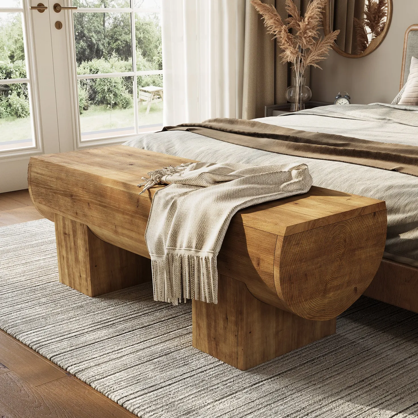 Solid Wood Entryway Bench, 47" Shoe Bench Farmhouse End of Bed Bench