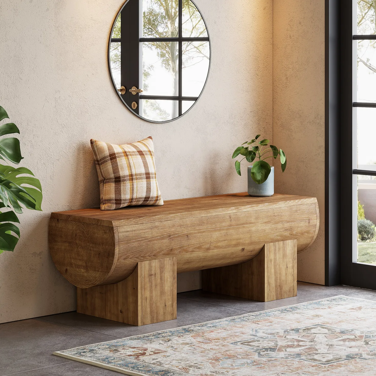 Solid Wood Entryway Bench, 47" Shoe Bench Farmhouse End of Bed Bench