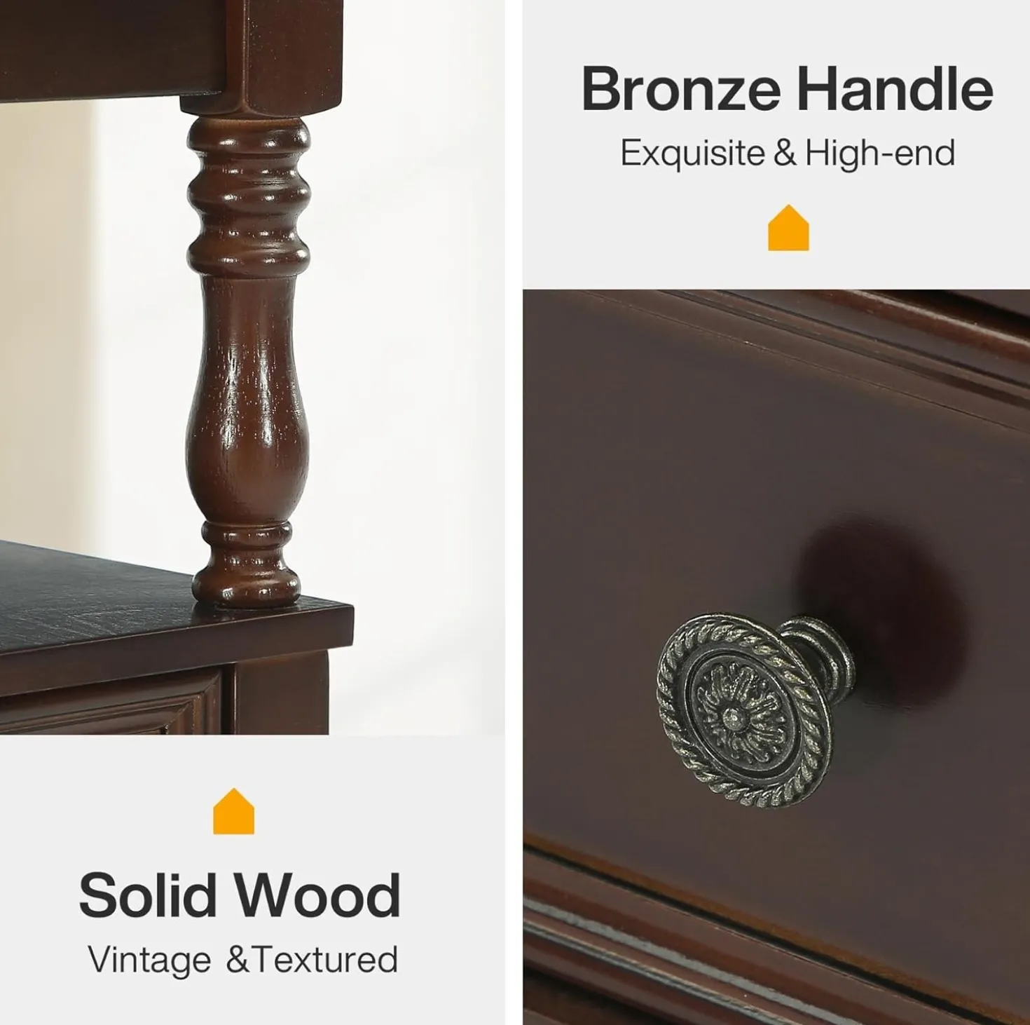 Solid Wood Nightstand with 2 Drawers, Bedside Table with Open Shelf