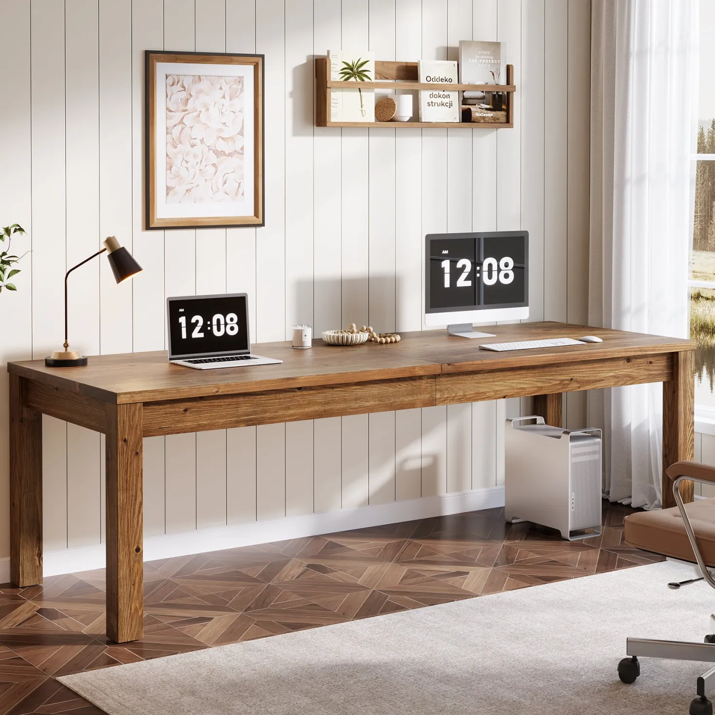 Solid Wood 2-Person Desk, 78.7" Double Computer Table Workstation