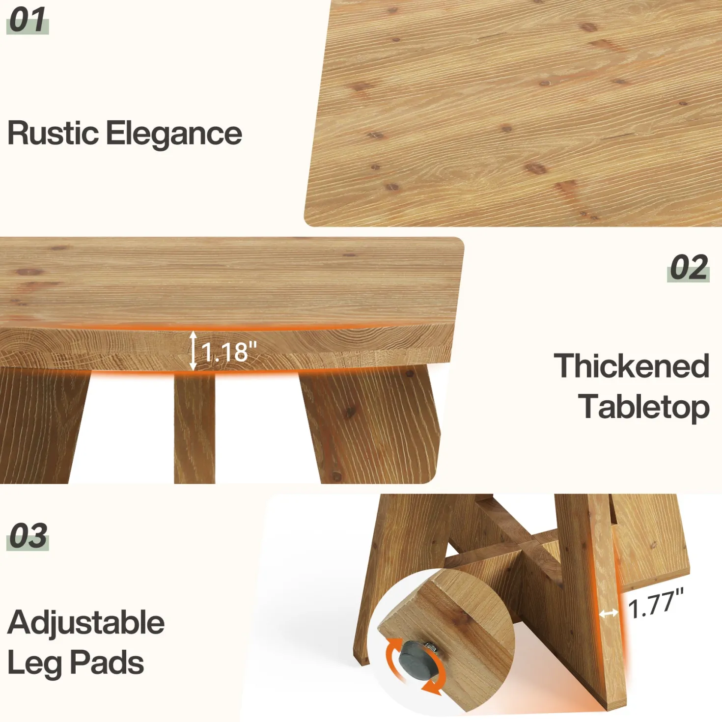 Solid Wood Round Dining Table for 4-6, 47" Farmhouse Kitchen Table for Dining Room