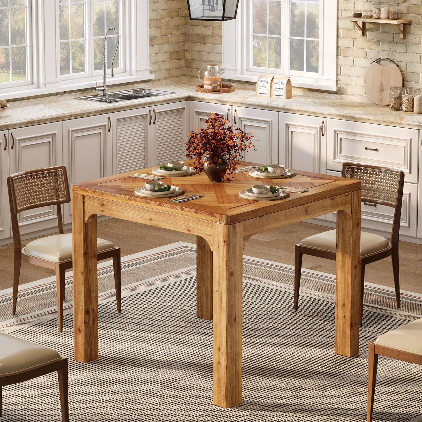Solid Wood Square Dining Table, 31.5" Kitchen Table with 3D Textured Tabletop