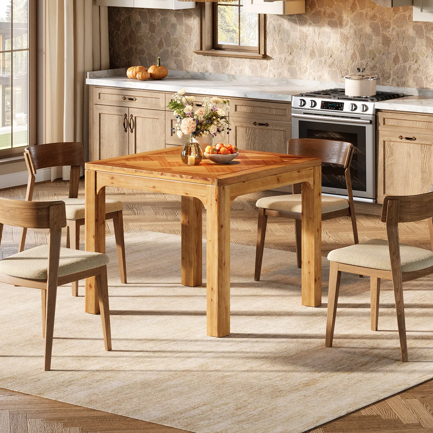 Solid Wood Square Dining Table, 31.5" Kitchen Table with 3D Textured Tabletop