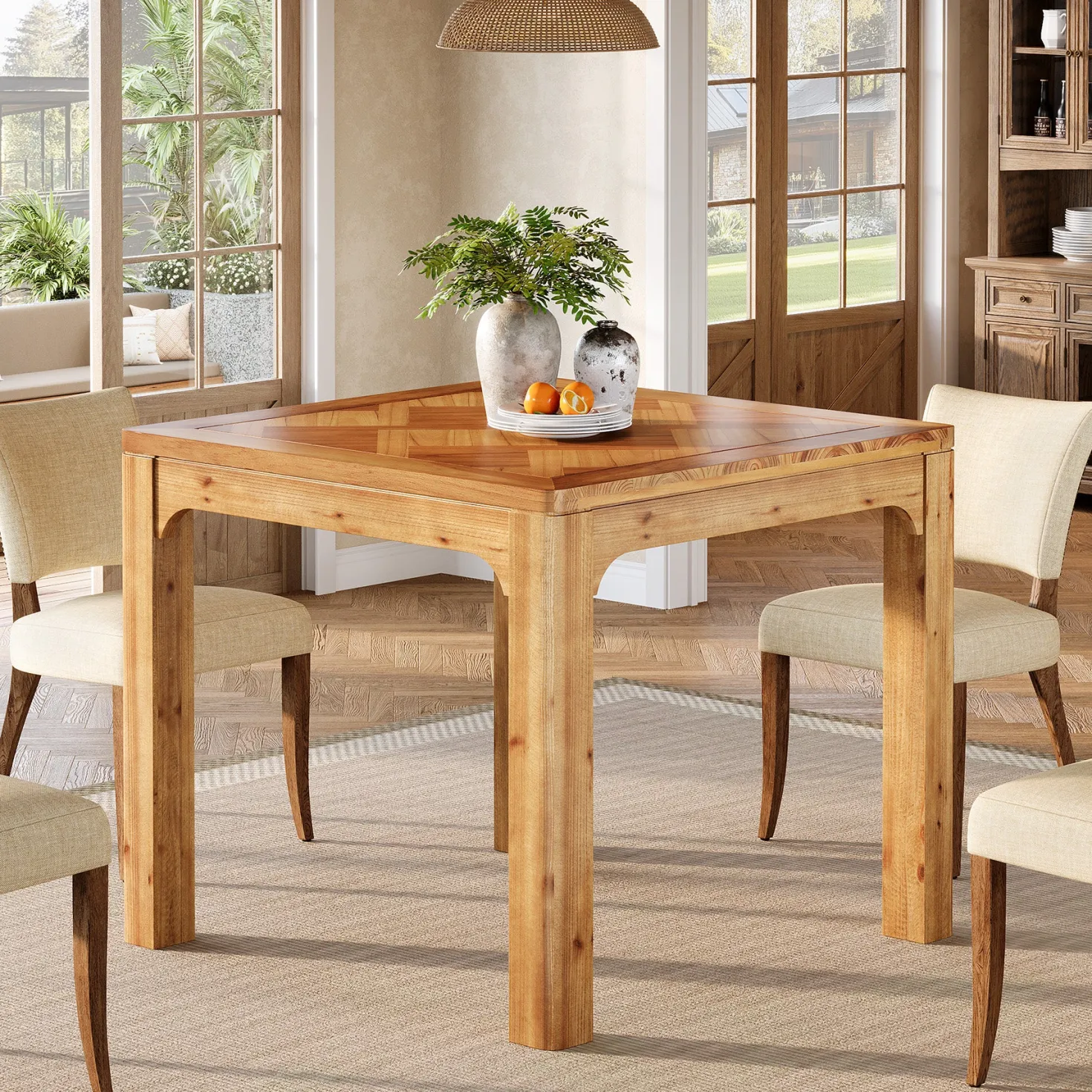 Solid Wood Square Dining Table, 31.5" Kitchen Table with 3D Textured Tabletop