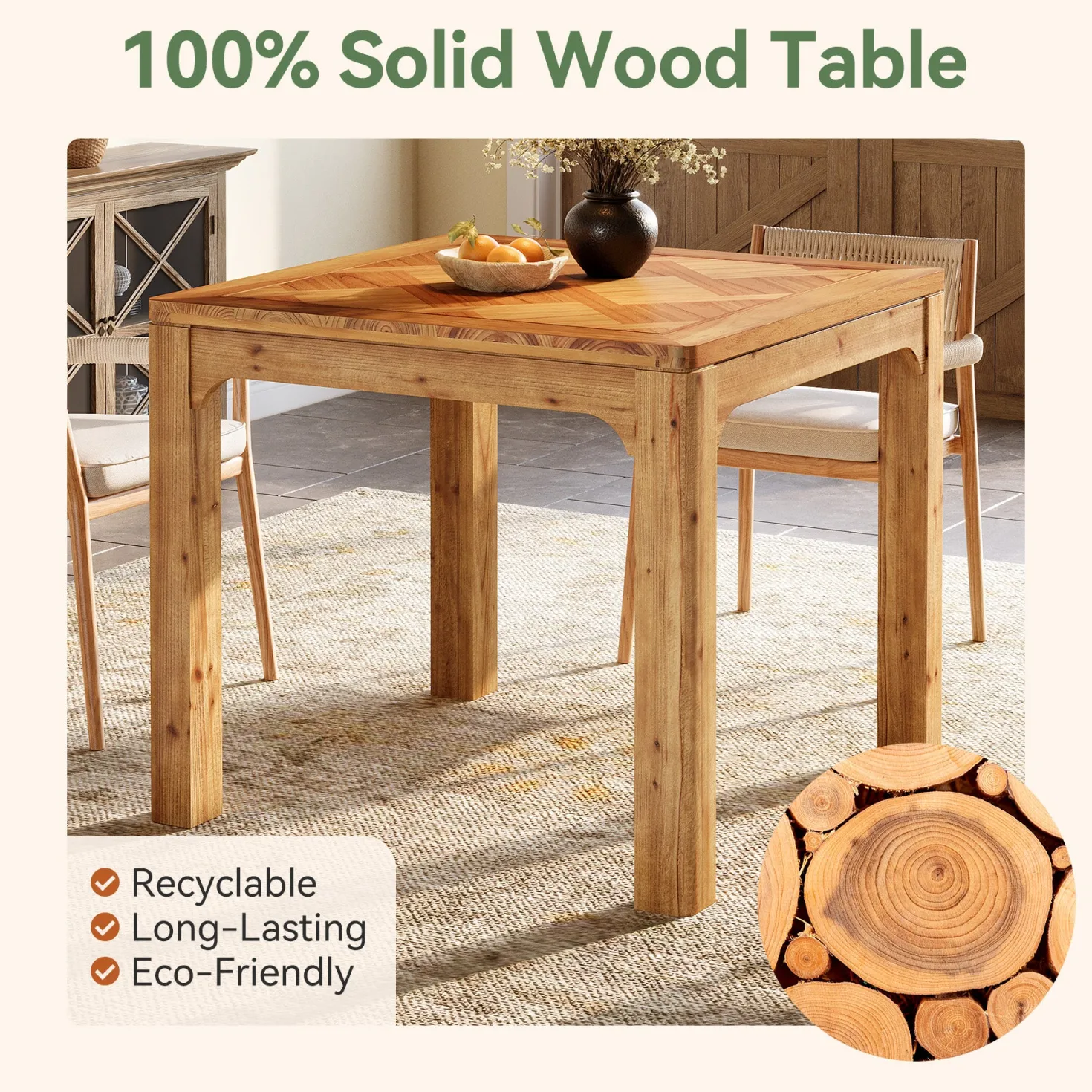 Solid Wood Square Dining Table, 31.5" Kitchen Table with 3D Textured Tabletop