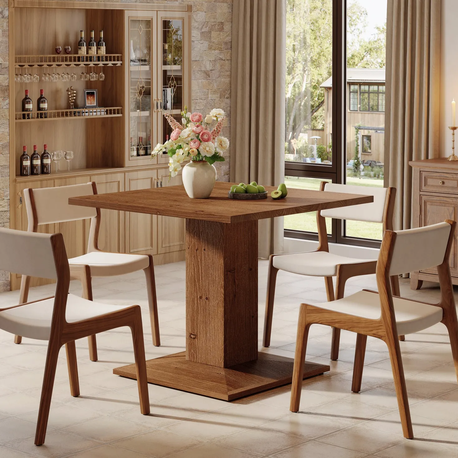 Solid Wood Square Dining Table for 4, 31.5" Kitchen Table with Pedestal Base