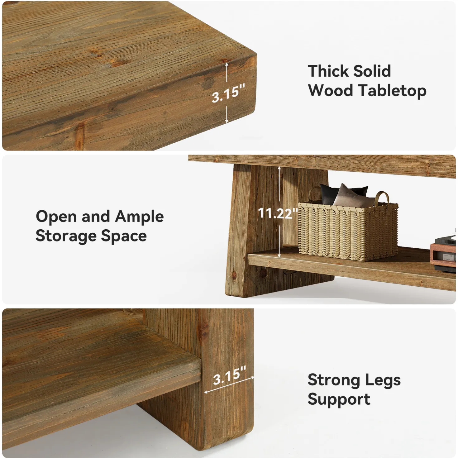 Solid Wood TV Stand for Up to 75 Inch TV, 2-Tier Farmhouse Media Console with Open Shelves