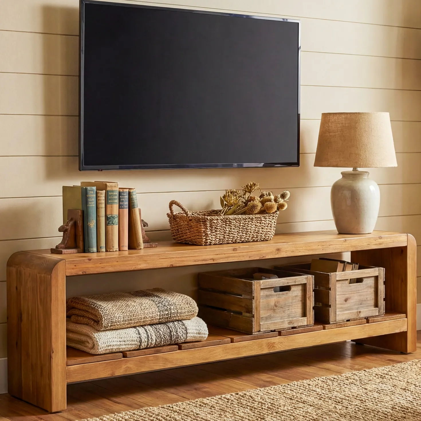 Solid Wood Tv Stand, Rustic Entertainment Center Media Console for Tv Up to 65"