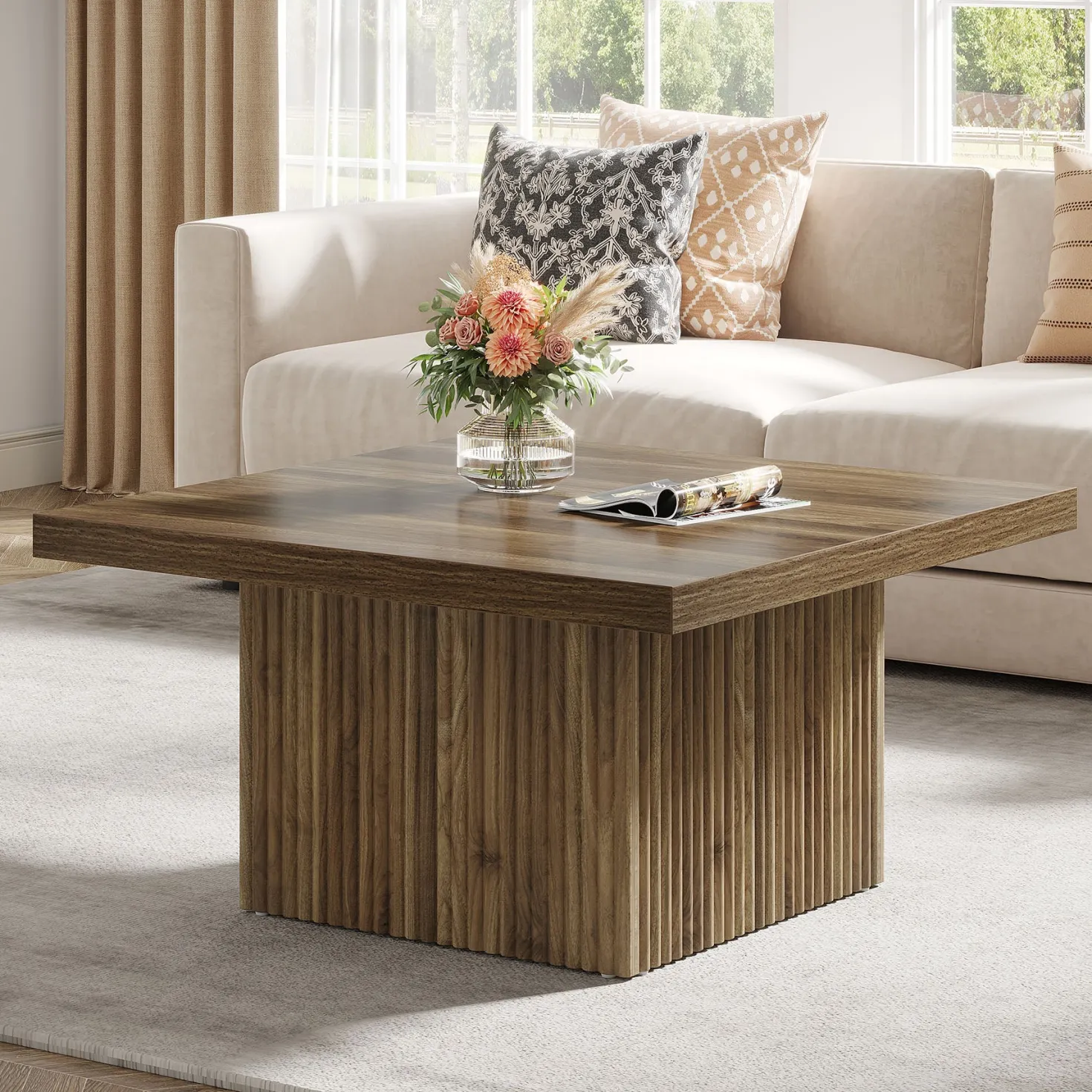 Square Coffee Table, 31.5-Inch Wood Center Table Cocktail Table