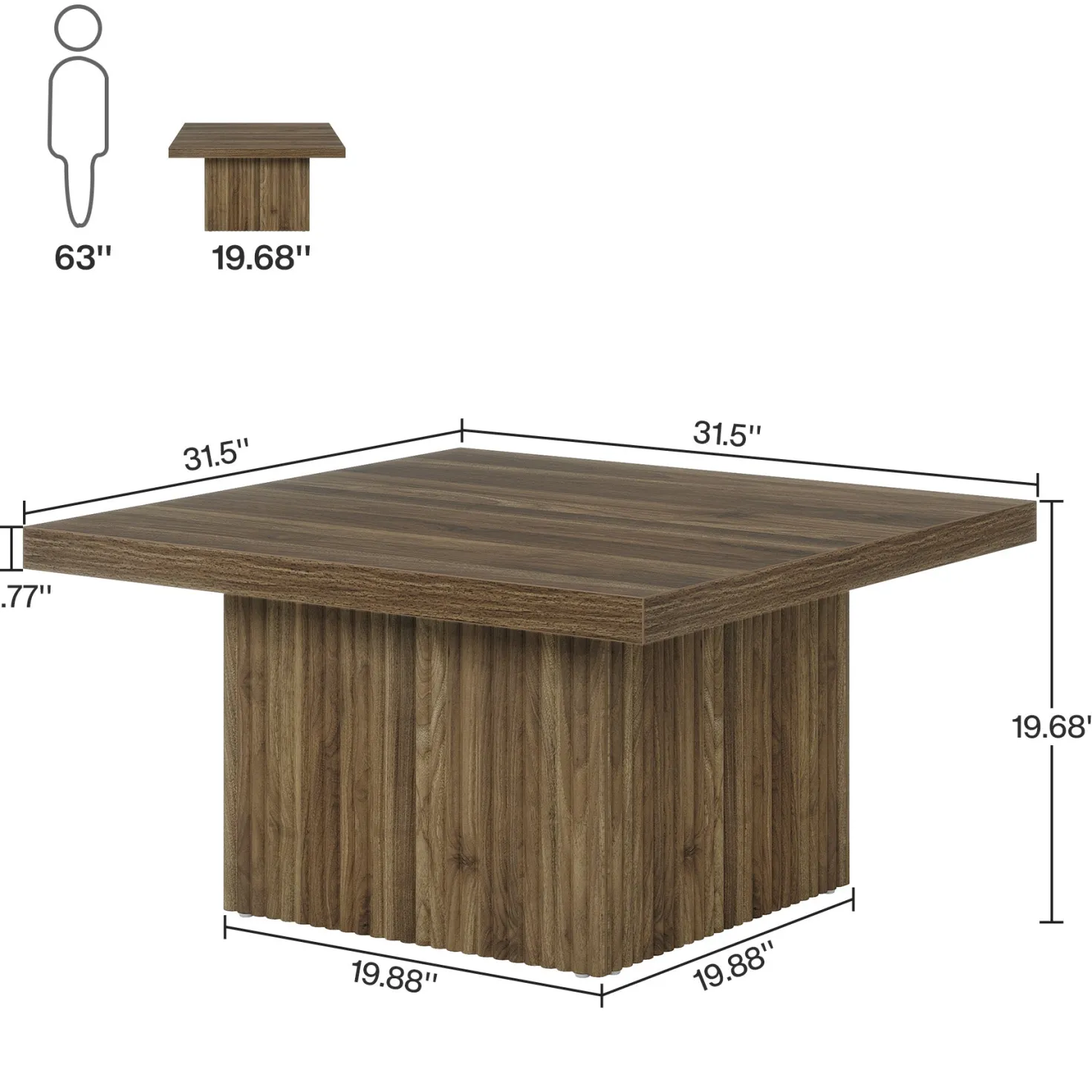 Square Coffee Table, 31.5-Inch Wood Center Table Cocktail Table