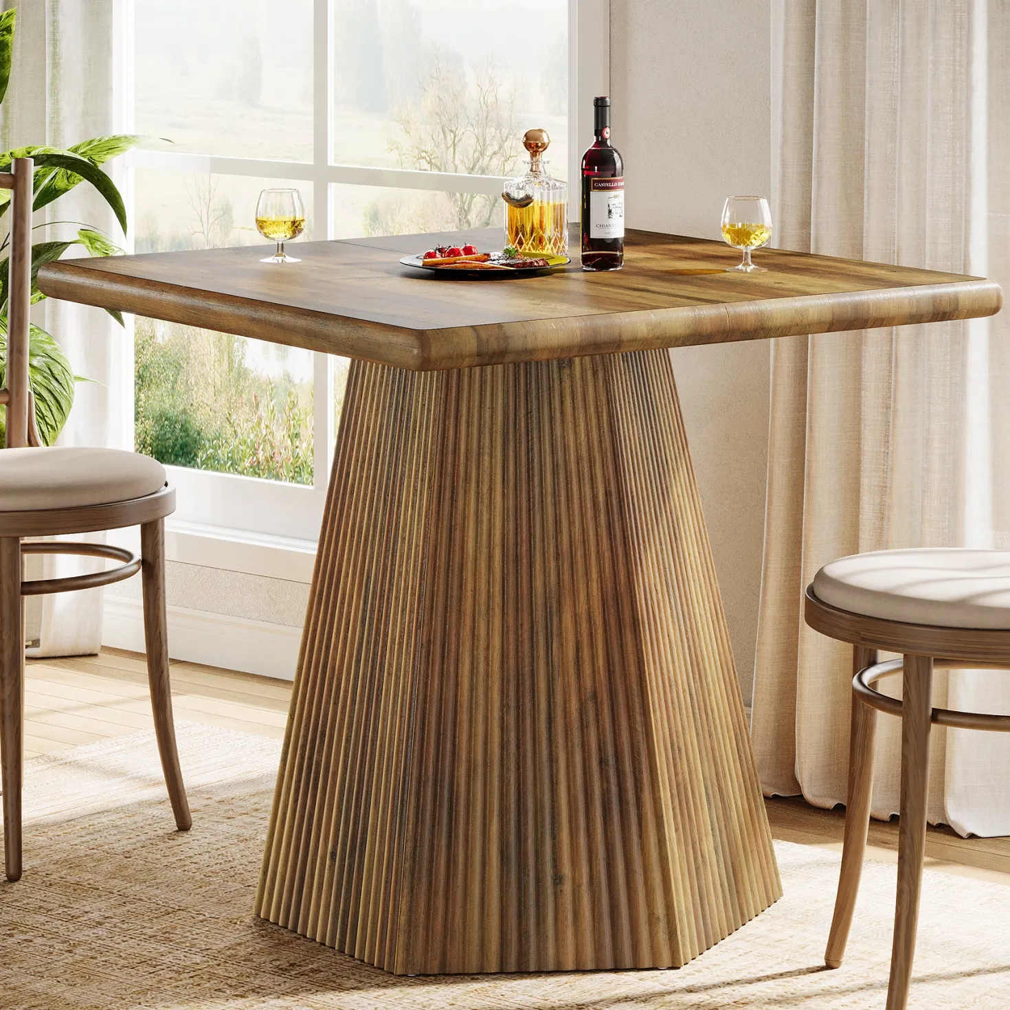 Square Dining Table for 4, 31.5" Kitchen Table with Sturdy Pedestal Base