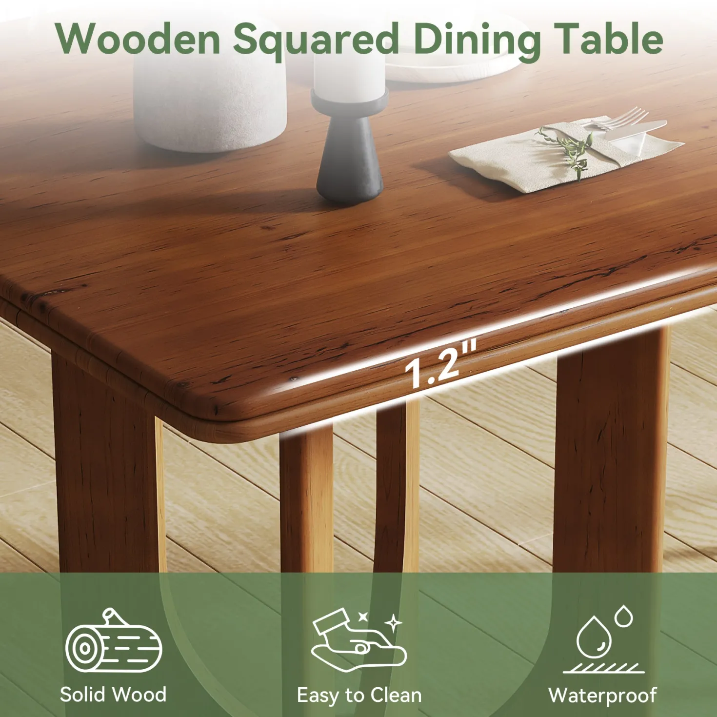 Square Solid Wood Dining Table, 31.5" Kitchen Table for 2-4 People
