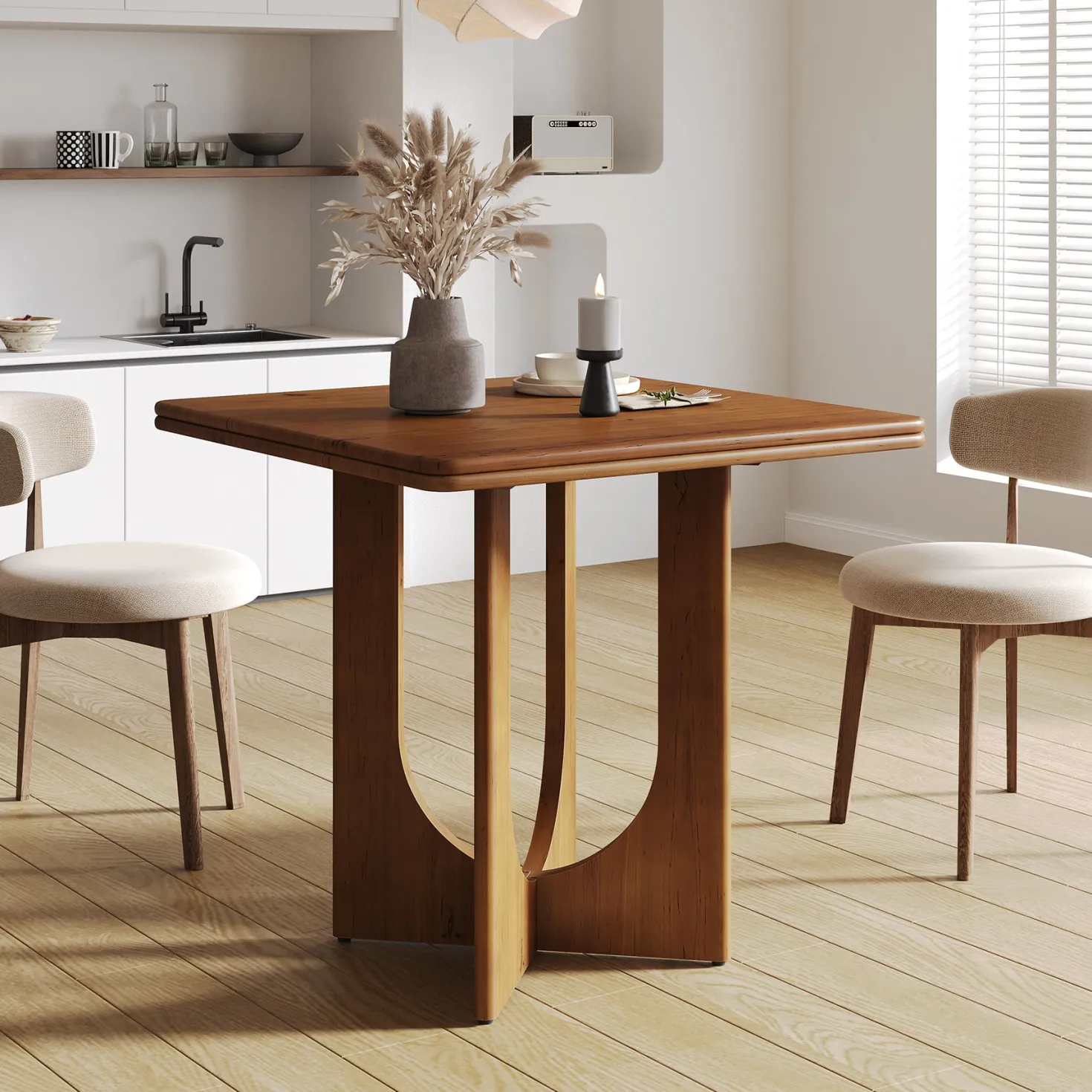 Square Solid Wood Dining Table, 31.5" Kitchen Table for 2-4 People